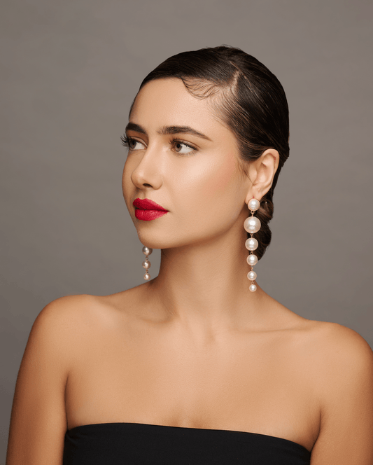 Long Elegant Faux Pearl Stud Dangle Earrings – Timeless & Chic - Fatisha Boutique