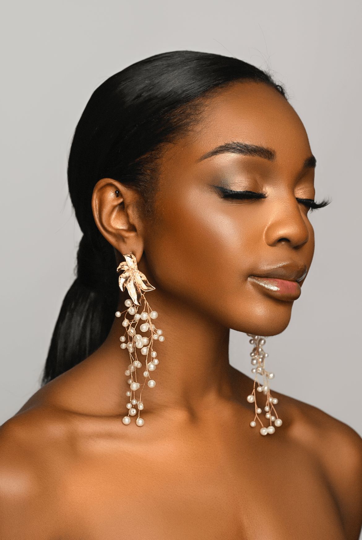 Long Elegant Faux Pearl Tassels Stud Earrings - Fatisha Boutique
