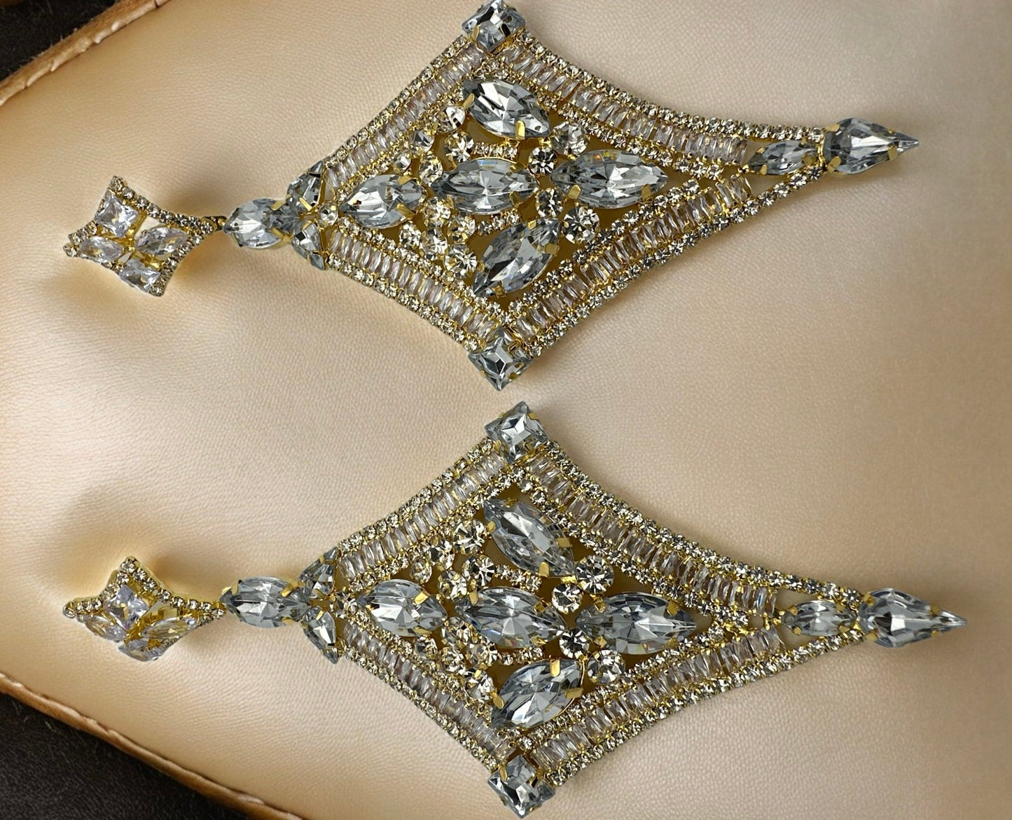 Long Elegant Glamorous Crystal Diamante Rhinestone Statement Dangle Earrings - Fatisha Boutique
