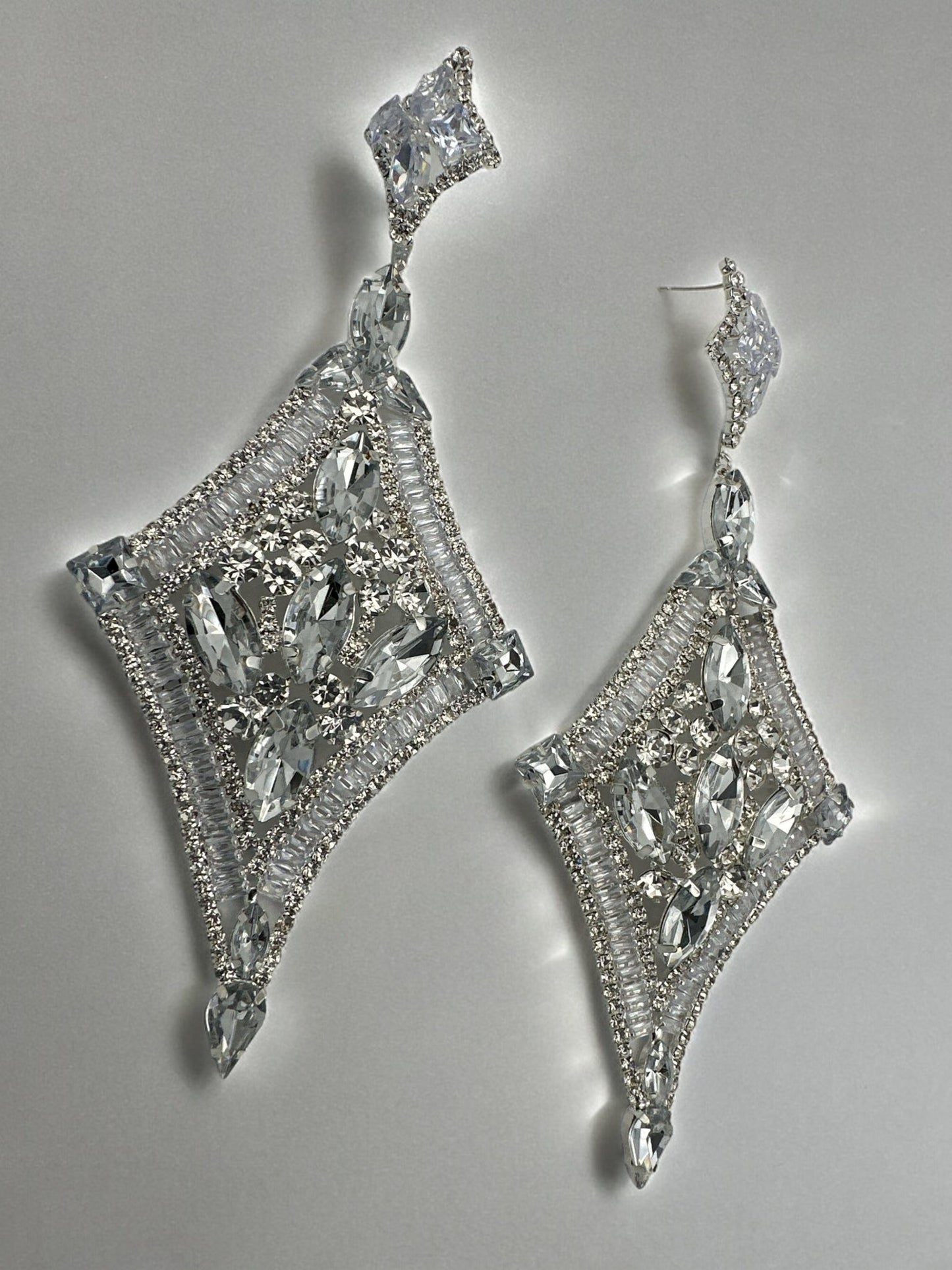 Long Elegant Glamorous Crystal Diamante Rhinestone Statement Dangle Earrings - Fatisha Boutique