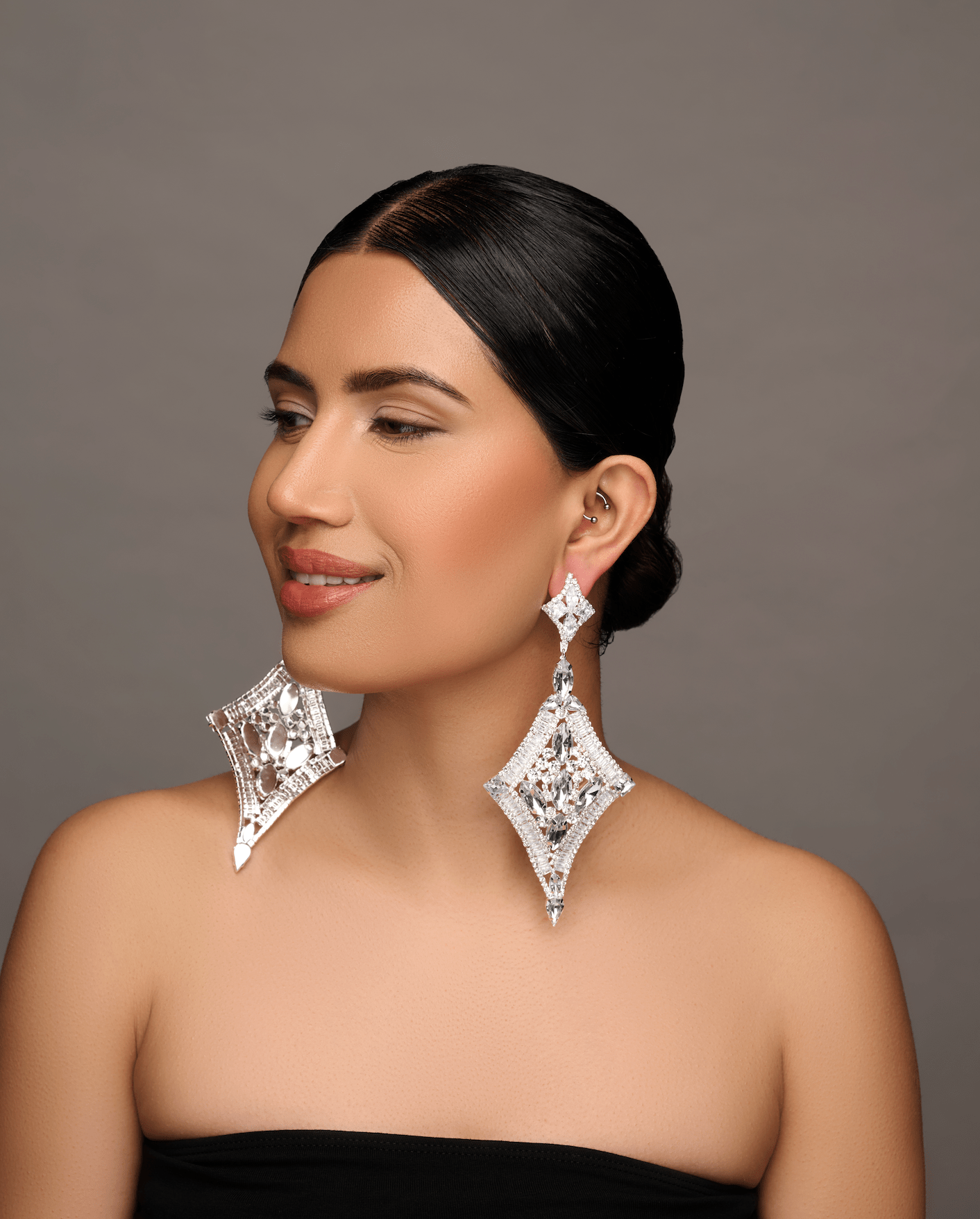 Long Elegant Glamorous Crystal Diamante Rhinestone Statement Dangle Earrings - Fatisha Boutique