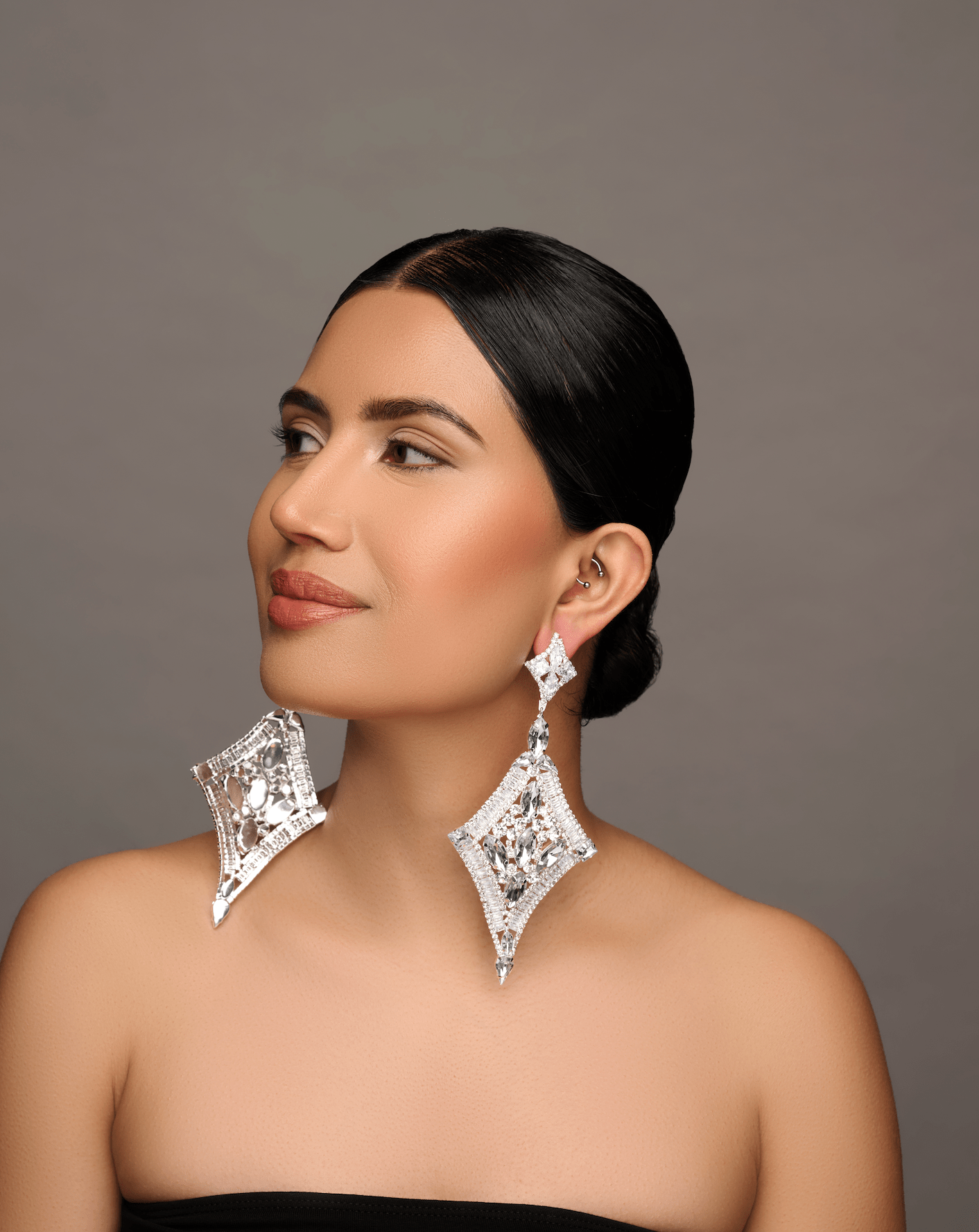 Long Elegant Glamorous Crystal Diamante Rhinestone Statement Dangle Earrings - Fatisha Boutique