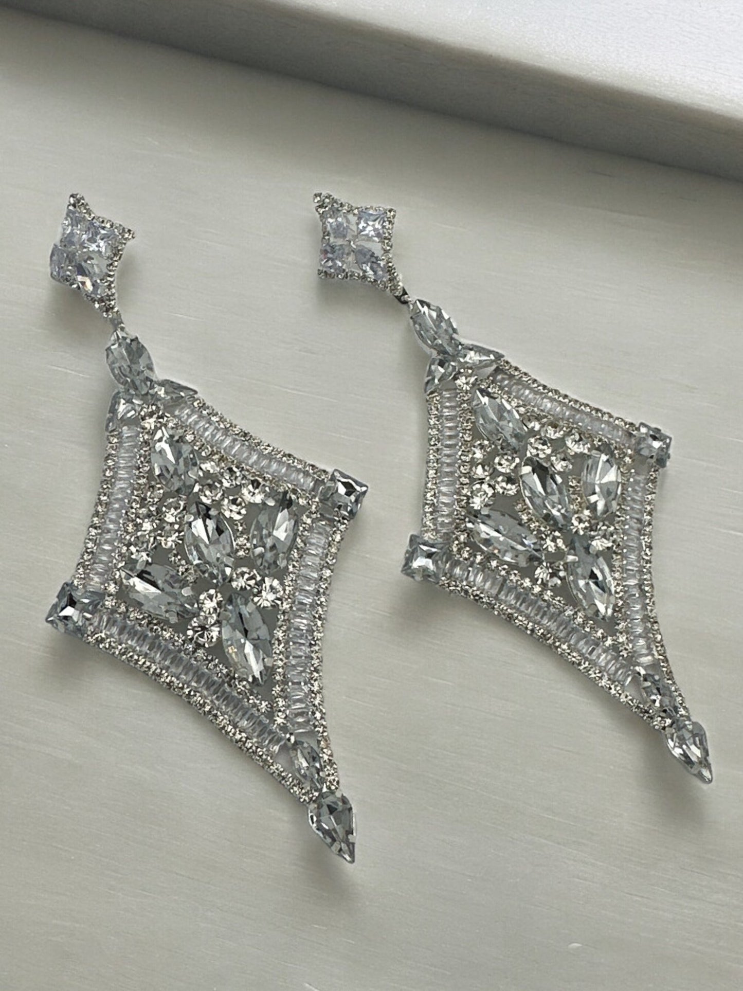 Long Elegant Glamorous Crystal Diamante Rhinestone Statement Dangle Earrings - Fatisha Boutique