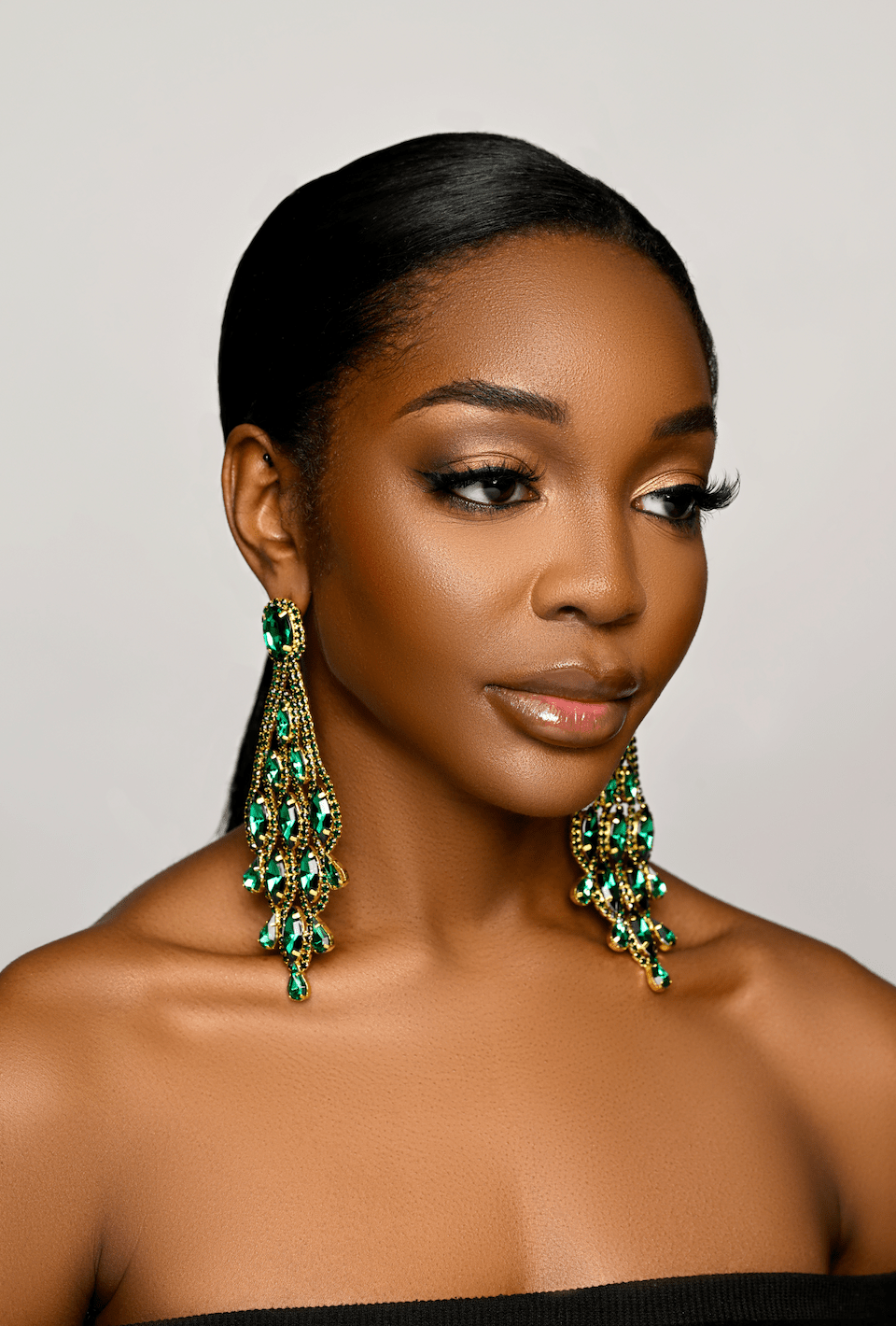 Long Elegant Glamorous Green Diamante Rhinestone Teardrop Tassel Statement Earrings - Fatisha Boutique