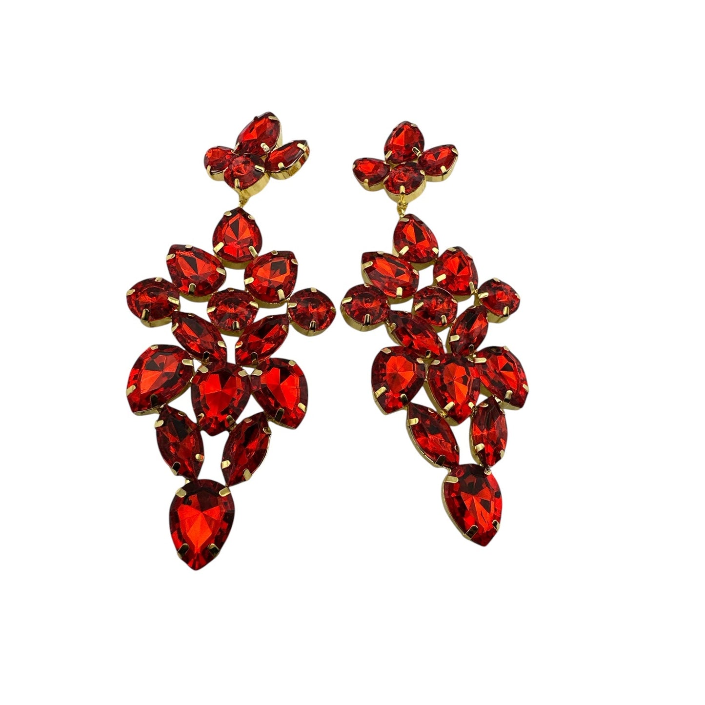 Long Elegant Glamorous Red Rhinestone Stud Earrings - Fatisha Boutique