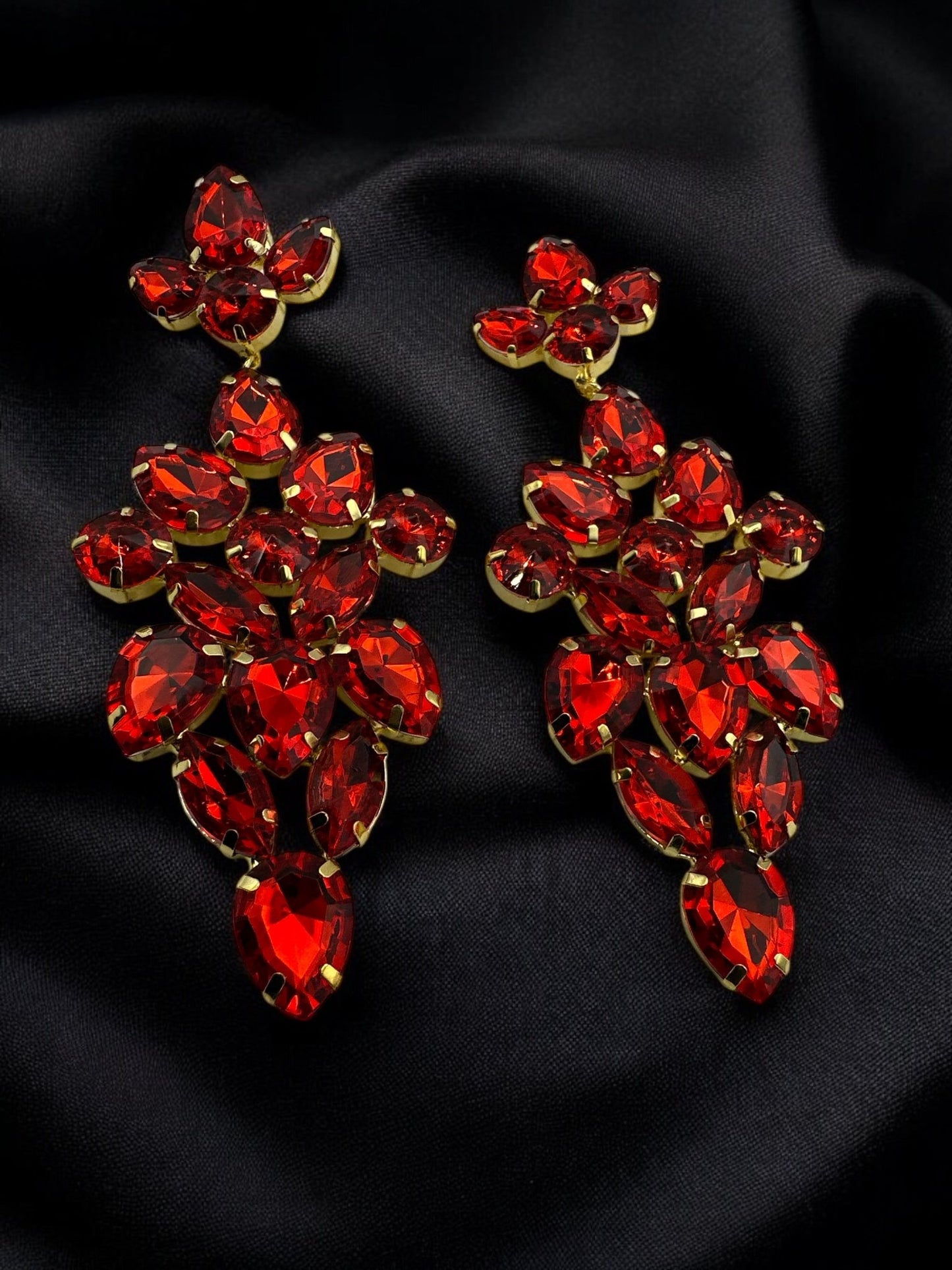 Long Elegant Glamorous Red Rhinestone Stud Earrings - Fatisha Boutique
