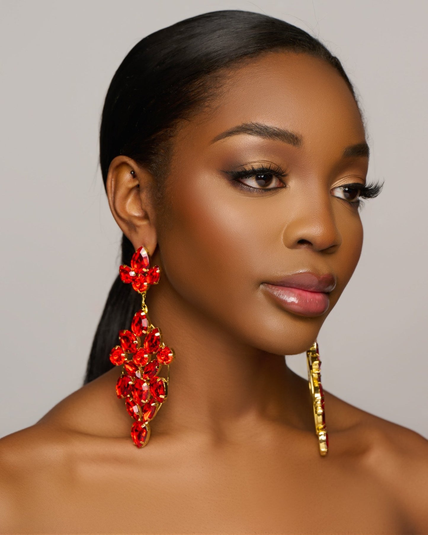 Long Elegant Glamorous Red Rhinestone Stud Earrings - Fatisha Boutique