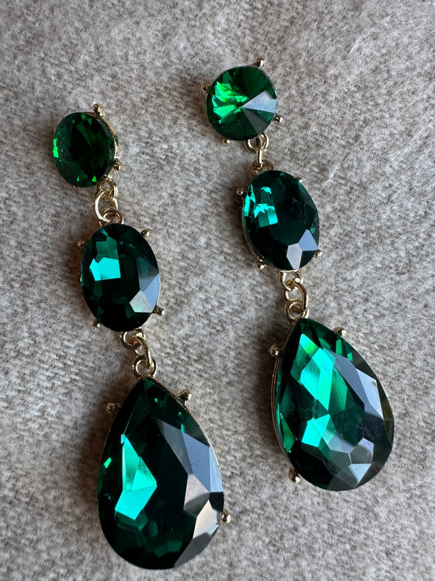 Long Elegant Green Diamante Rhinestone Teardrop Stud Dangle Earrings - Fatisha Boutique