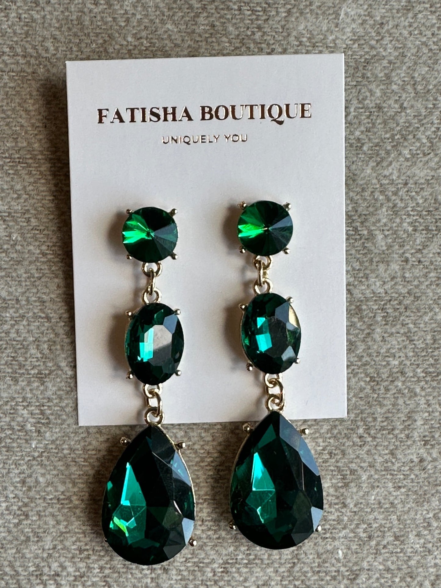 Long Elegant Green Diamante Rhinestone Teardrop Stud Dangle Earrings - Fatisha Boutique