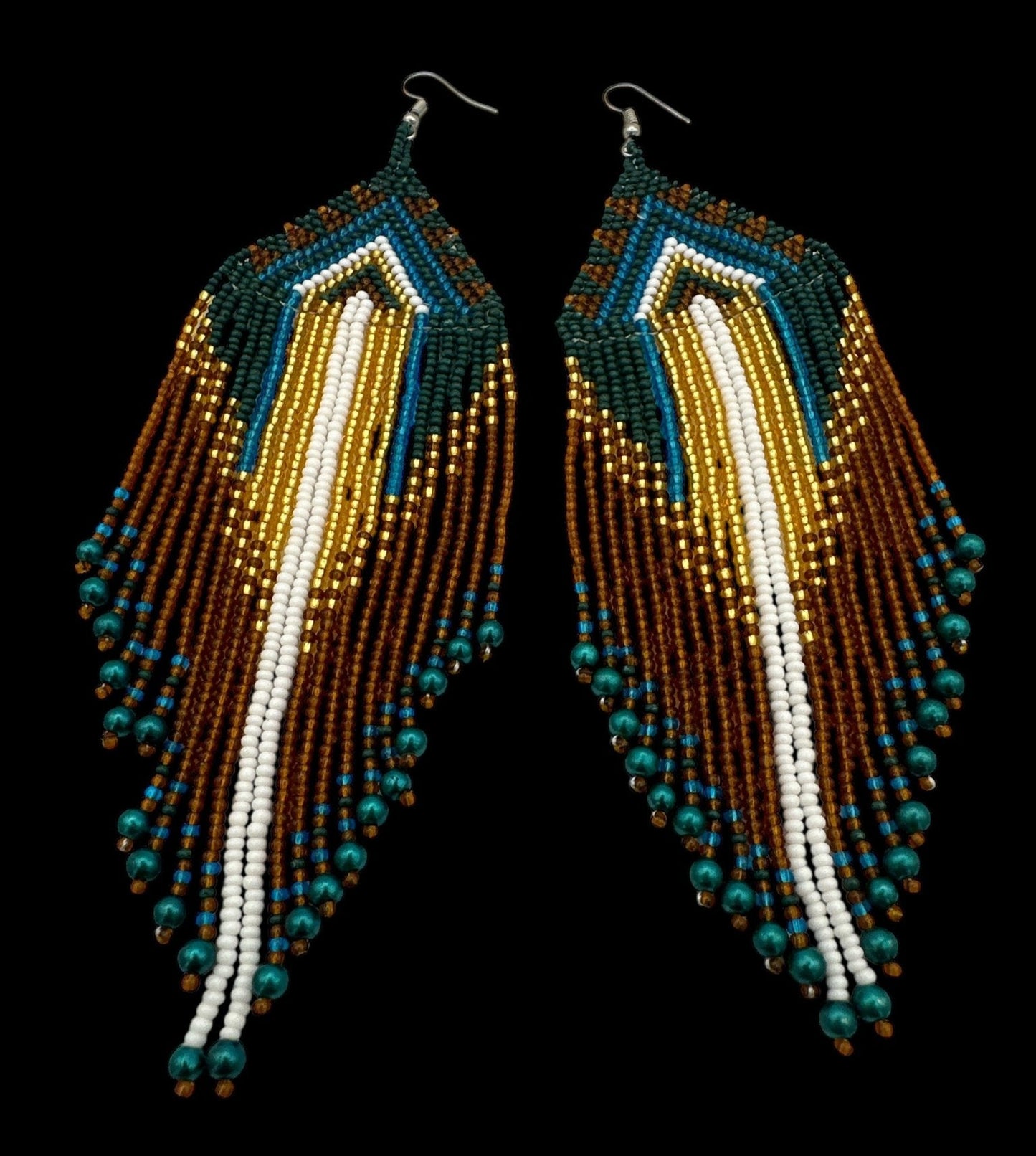 Long Elegant Green Multi - Beaded Ethnic Dangle Earrings – Authentic Handmade Native Jewellery - Fatisha Boutique