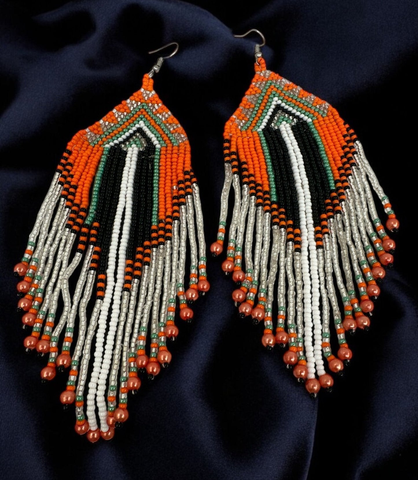 Long Elegant Orange Beaded Dangle Earrings | Authentic African Ethnic Jewellery - Fatisha Boutique