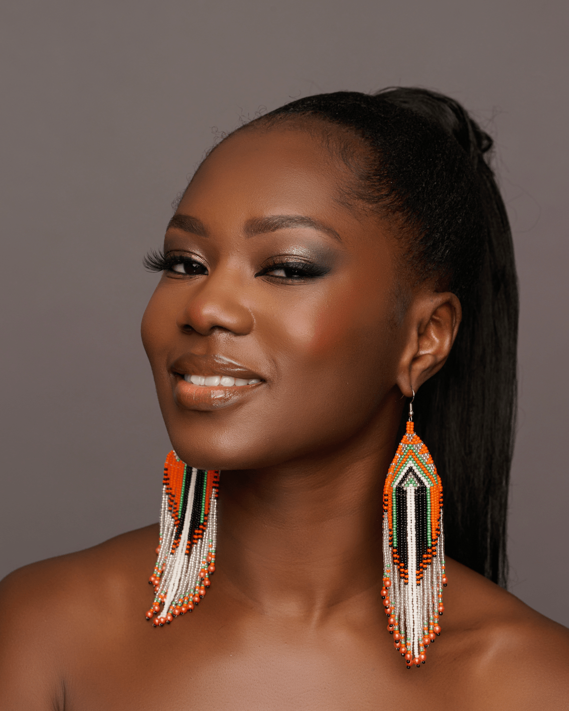 Long Elegant Orange Beaded Dangle Earrings | Authentic African Ethnic Jewellery - Fatisha Boutique