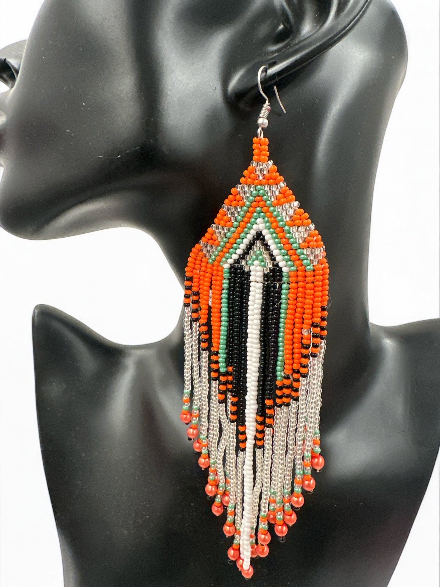 Long Elegant Orange Beaded Dangle Earrings | Authentic African Ethnic Jewellery - Fatisha Boutique
