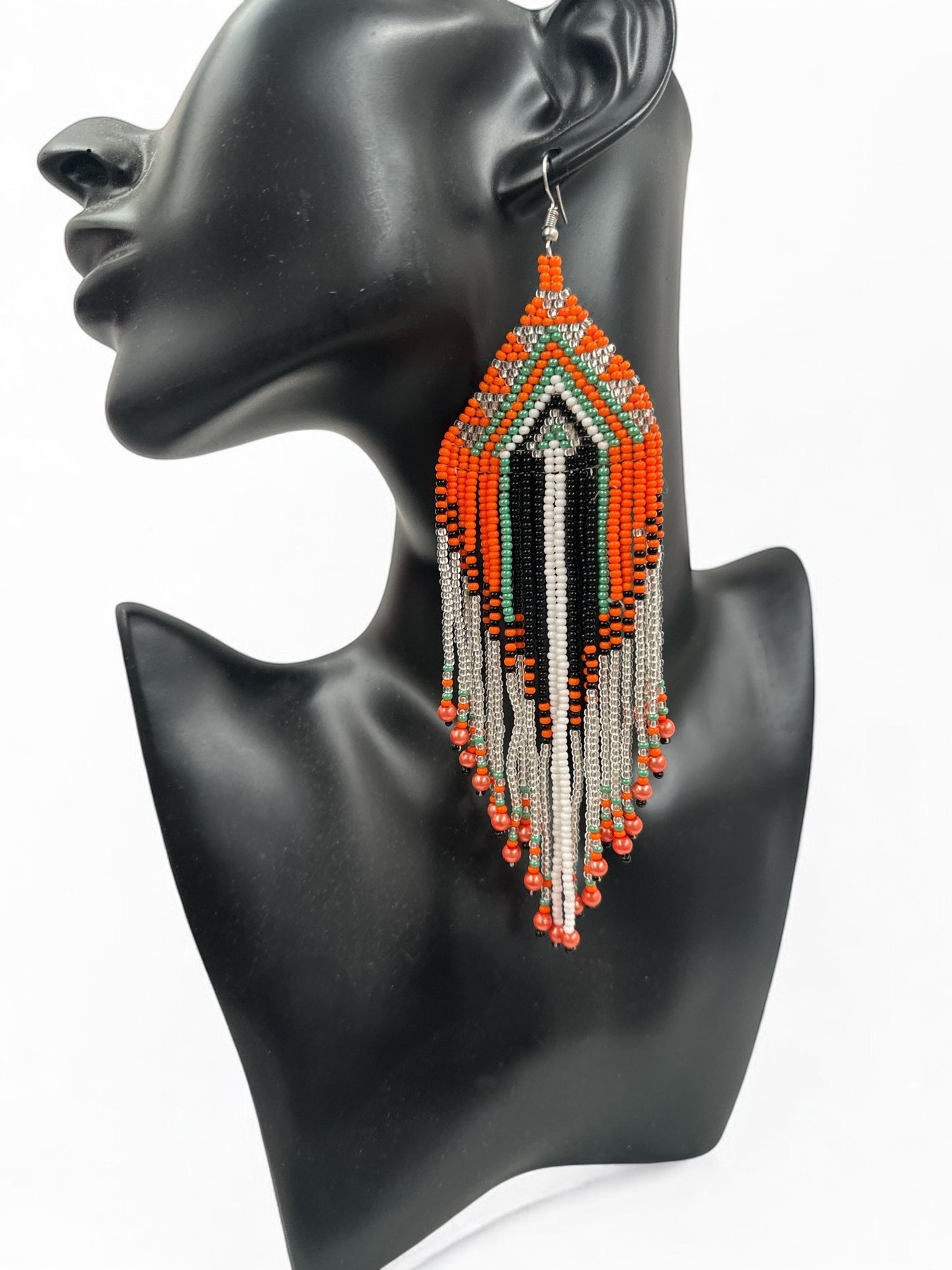 Long Elegant Orange Beaded Dangle Earrings | Authentic African Ethnic Jewellery - Fatisha Boutique