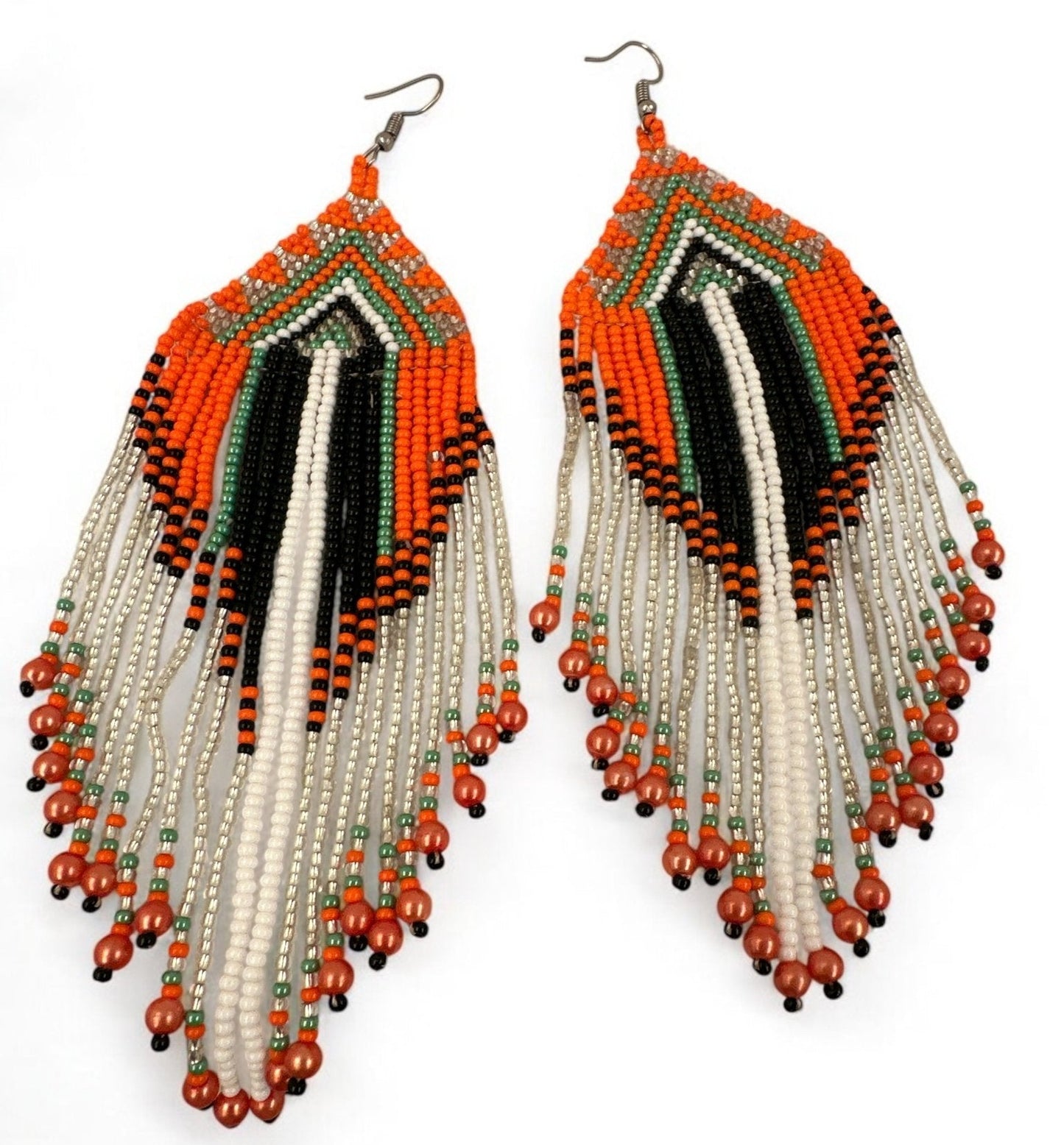 Long Elegant Orange Beaded Dangle Earrings | Authentic African Ethnic Jewellery - Fatisha Boutique