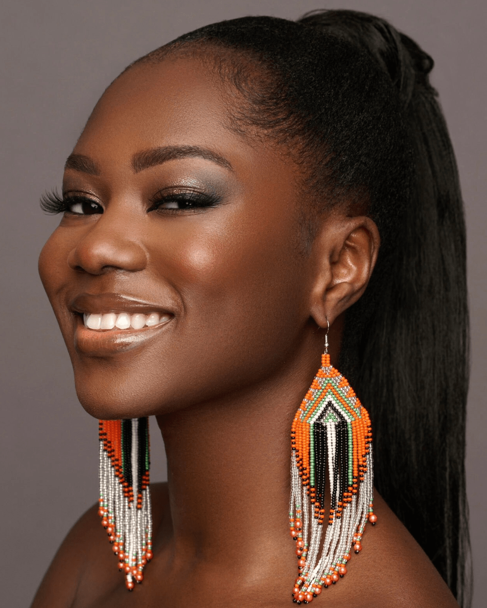 Long Elegant Orange Beaded Dangle Earrings | Authentic African Ethnic Jewellery - Fatisha Boutique