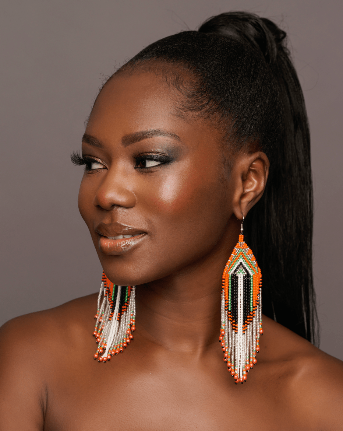 Long Elegant Orange Beaded Dangle Earrings | Authentic African Ethnic Jewellery - Fatisha Boutique