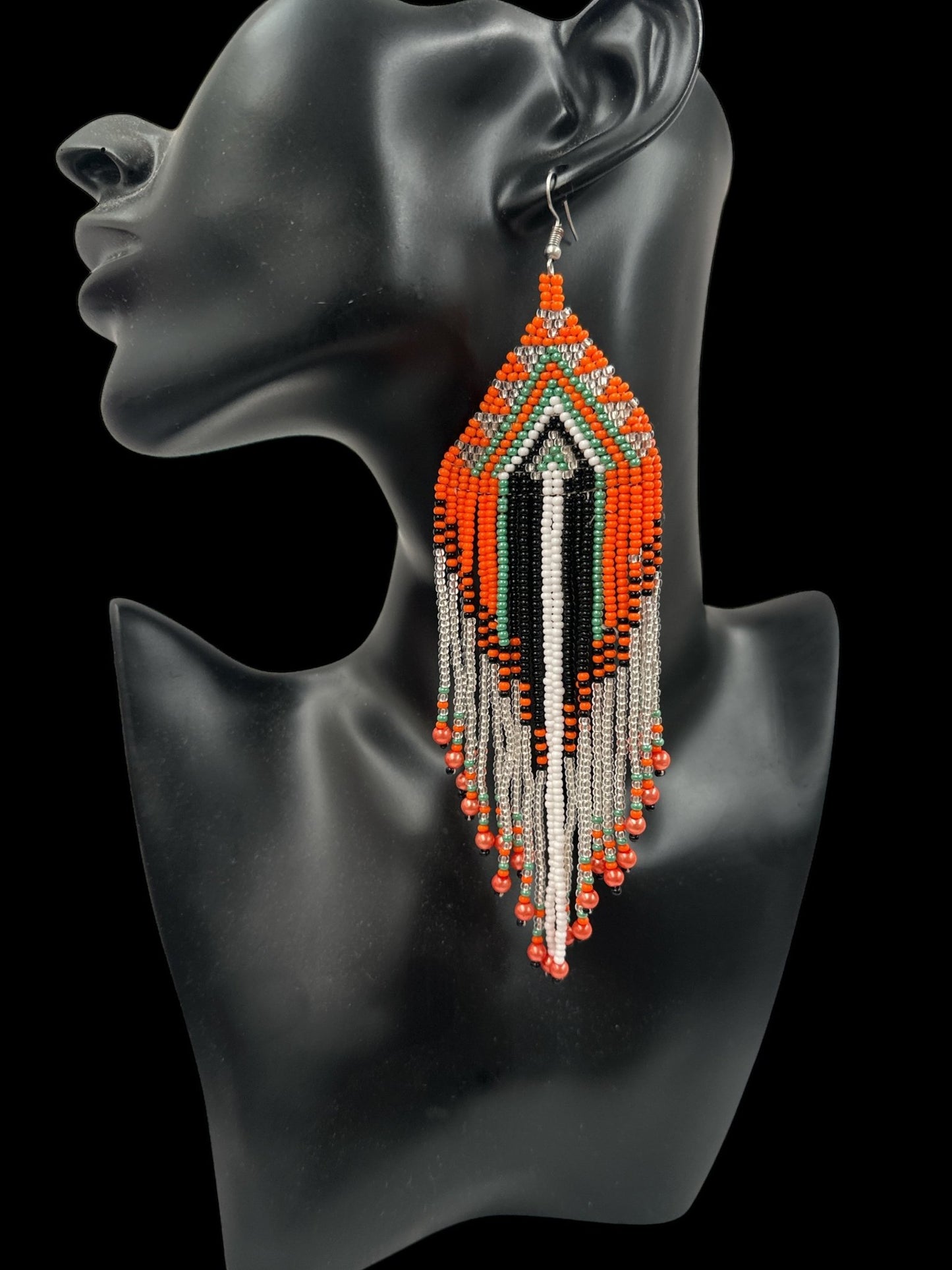 Long Elegant Orange Beaded Dangle Earrings | Authentic African Ethnic Jewellery - Fatisha Boutique