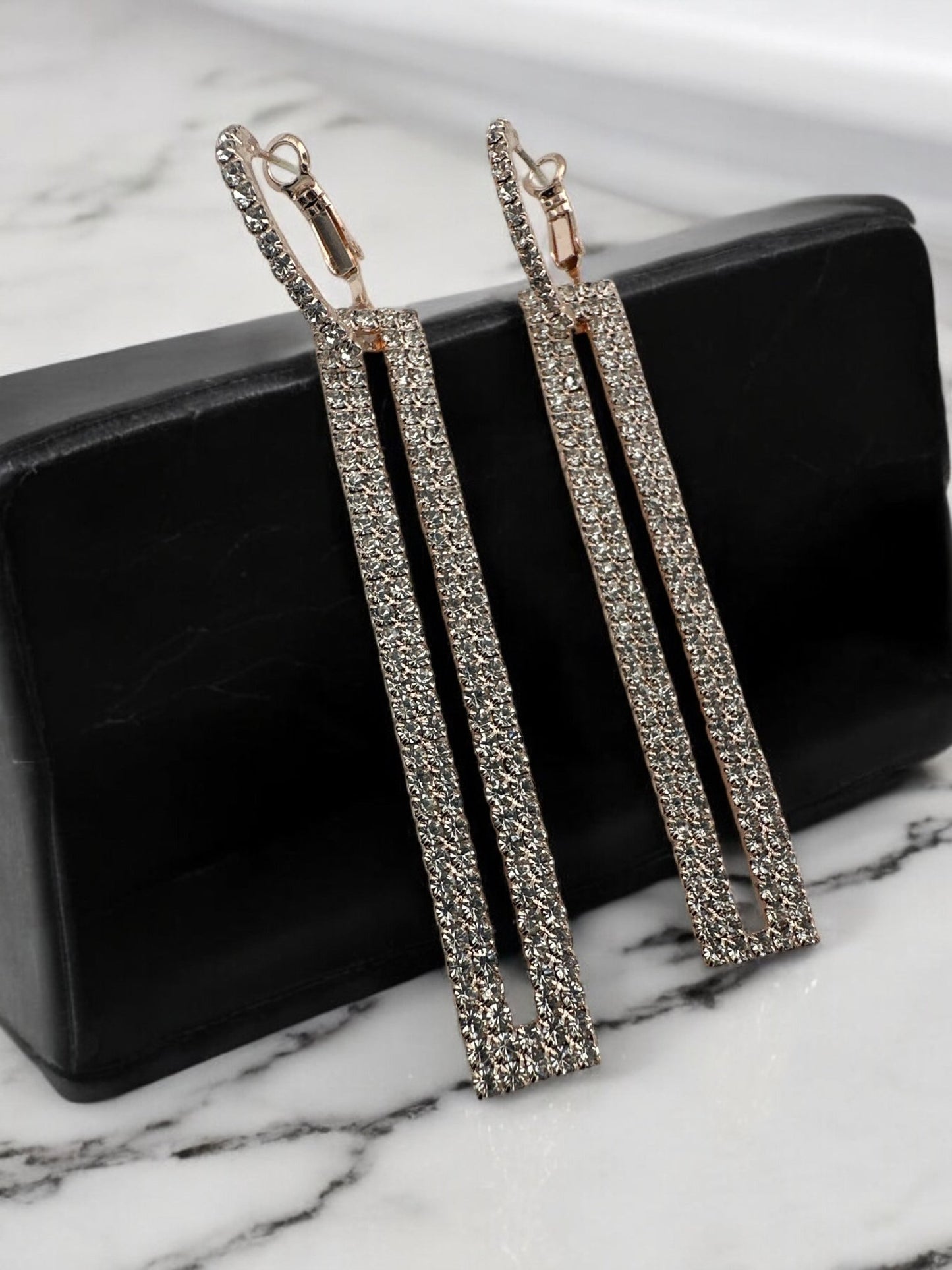 Long Elegant Rhinestone Rectangle Dangle Earrings - Fatisha Boutique