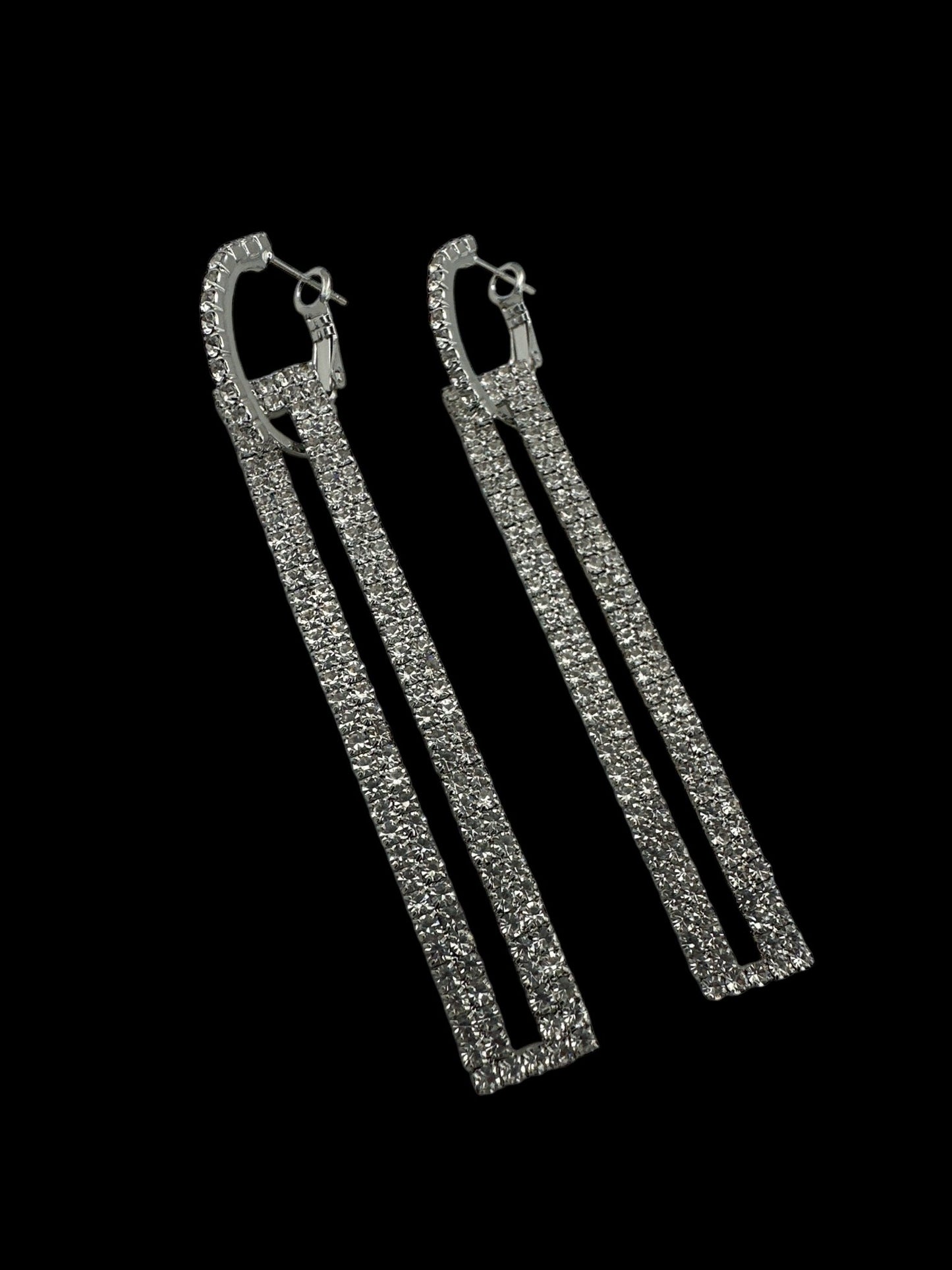 Long Elegant Rhinestone Rectangle Dangle Earrings - Fatisha Boutique