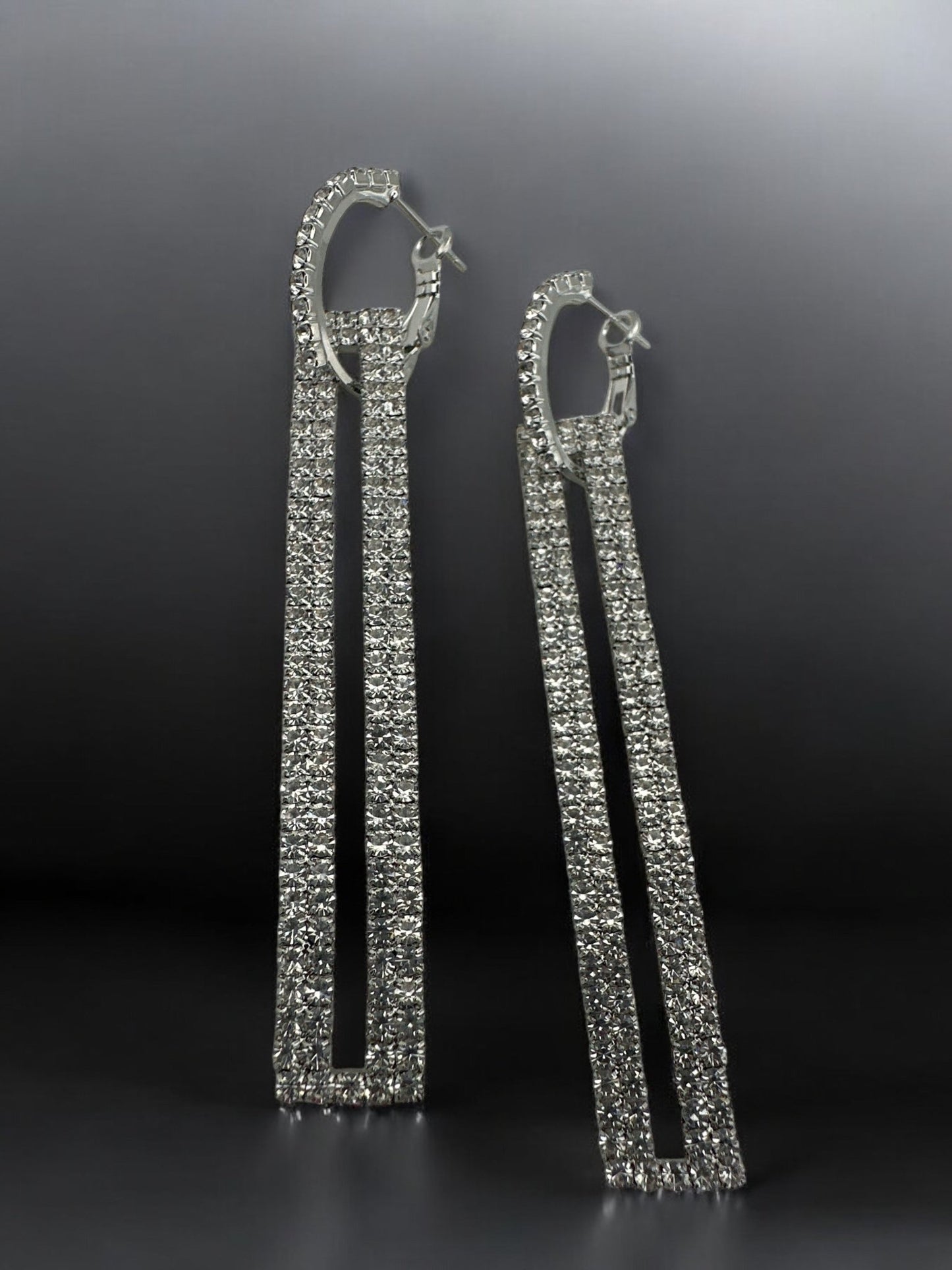 Long Elegant Rhinestone Rectangle Dangle Earrings - Fatisha Boutique