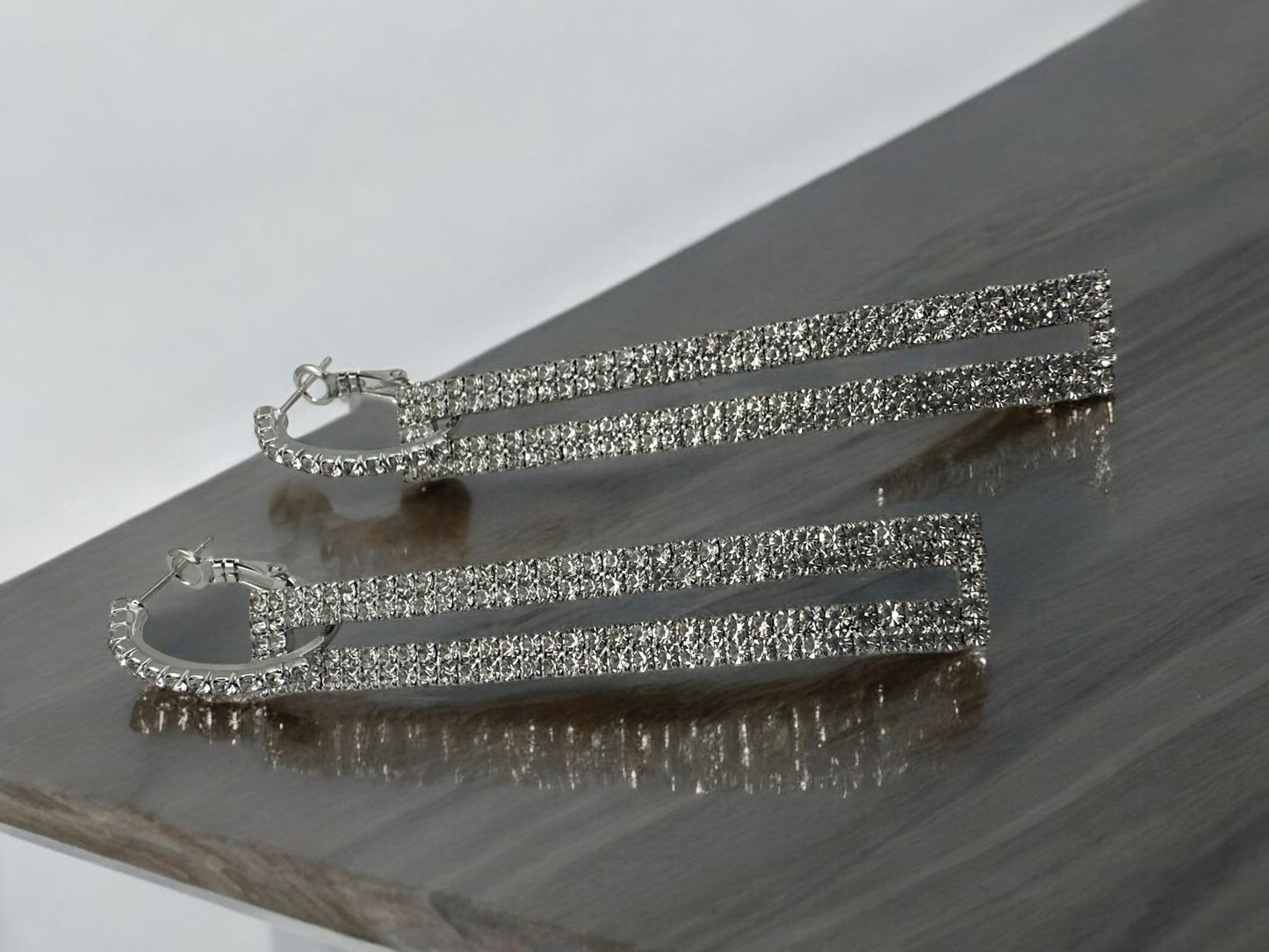 Long Elegant Rhinestone Rectangle Dangle Earrings - Fatisha Boutique