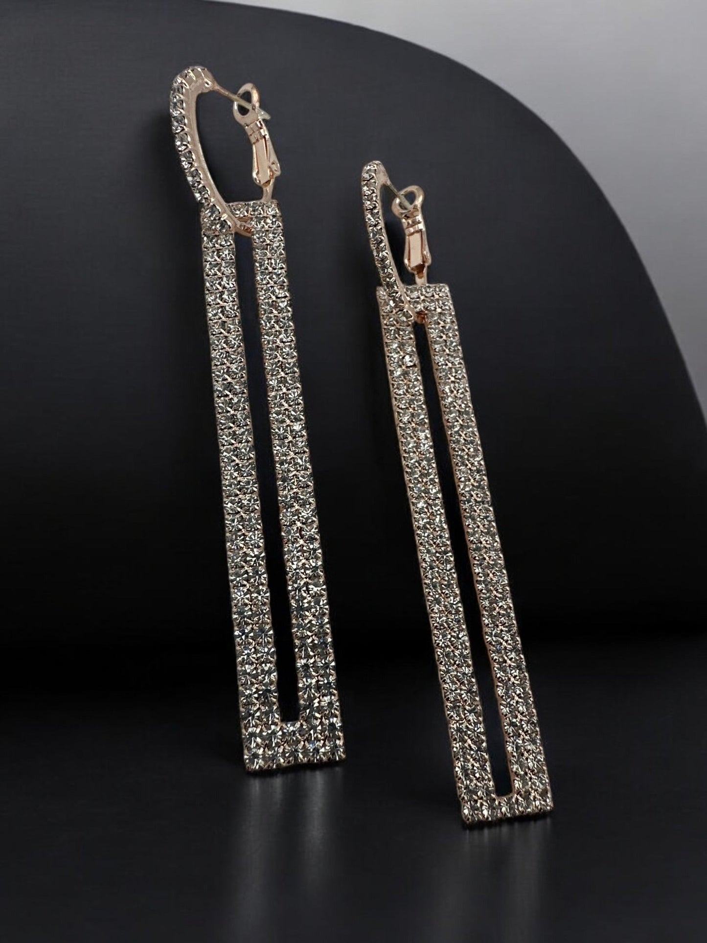 Long Elegant Rhinestone Rectangle Dangle Earrings - Fatisha Boutique