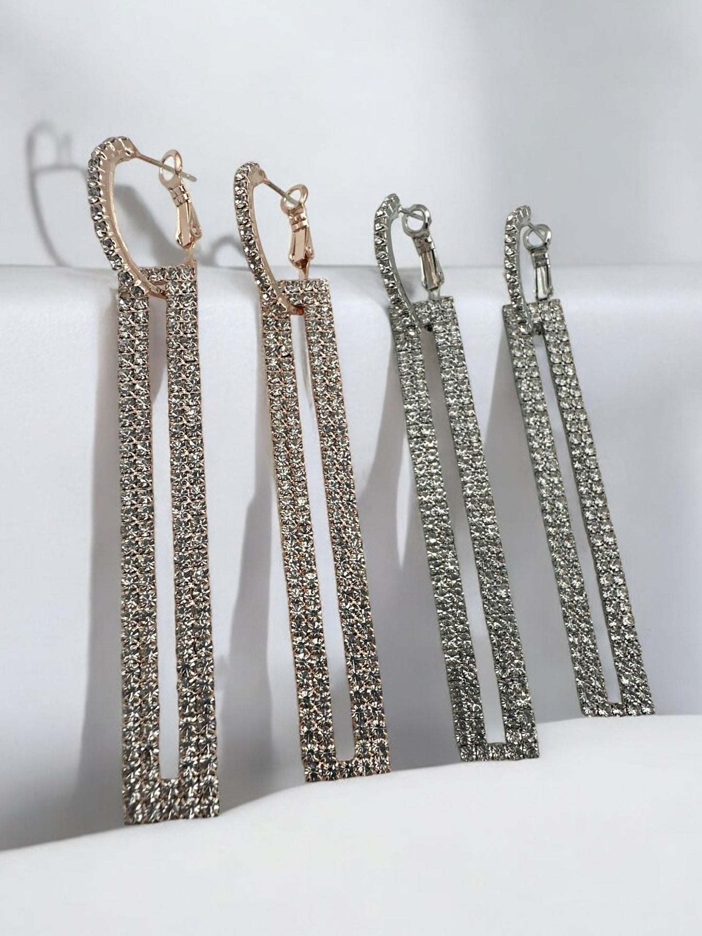 Long Elegant Rhinestone Rectangle Dangle Earrings - Fatisha Boutique