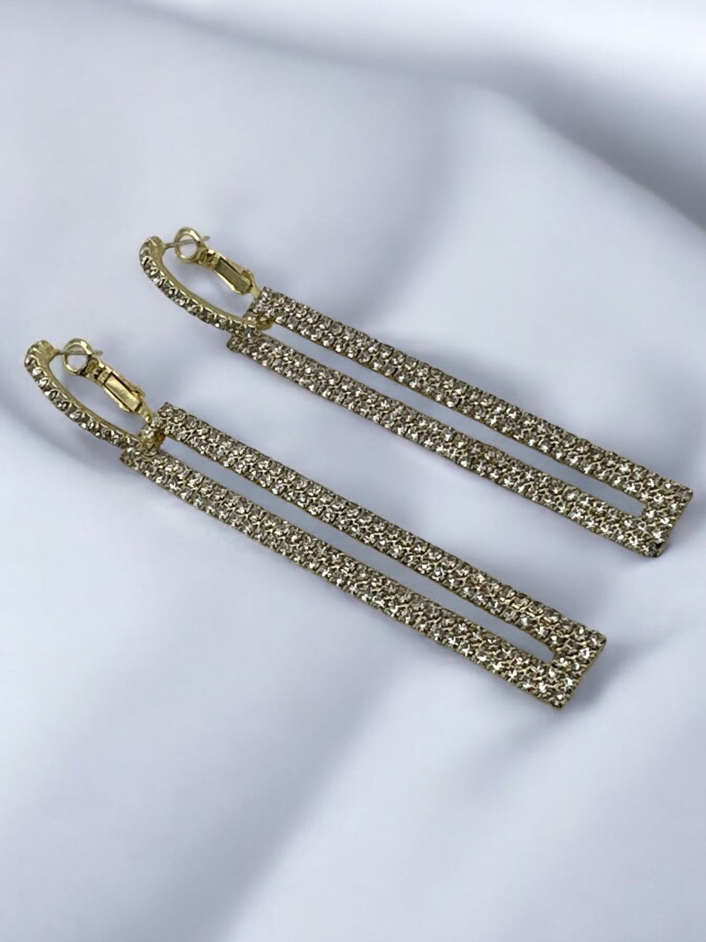 Long Elegant Rhinestone Rectangle Dangle Earrings - Fatisha Boutique