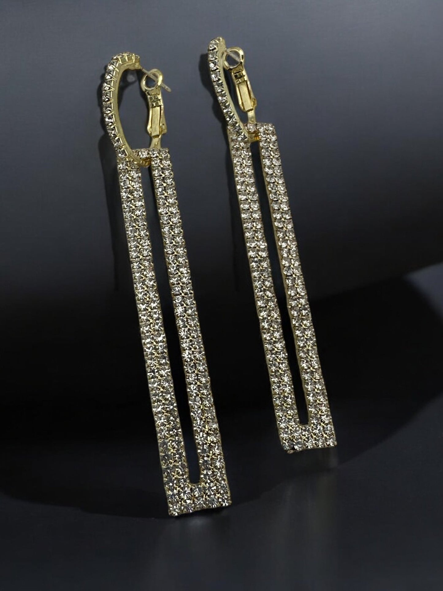 Long Elegant Rhinestone Rectangle Dangle Earrings - Fatisha Boutique Fatisha Boutique