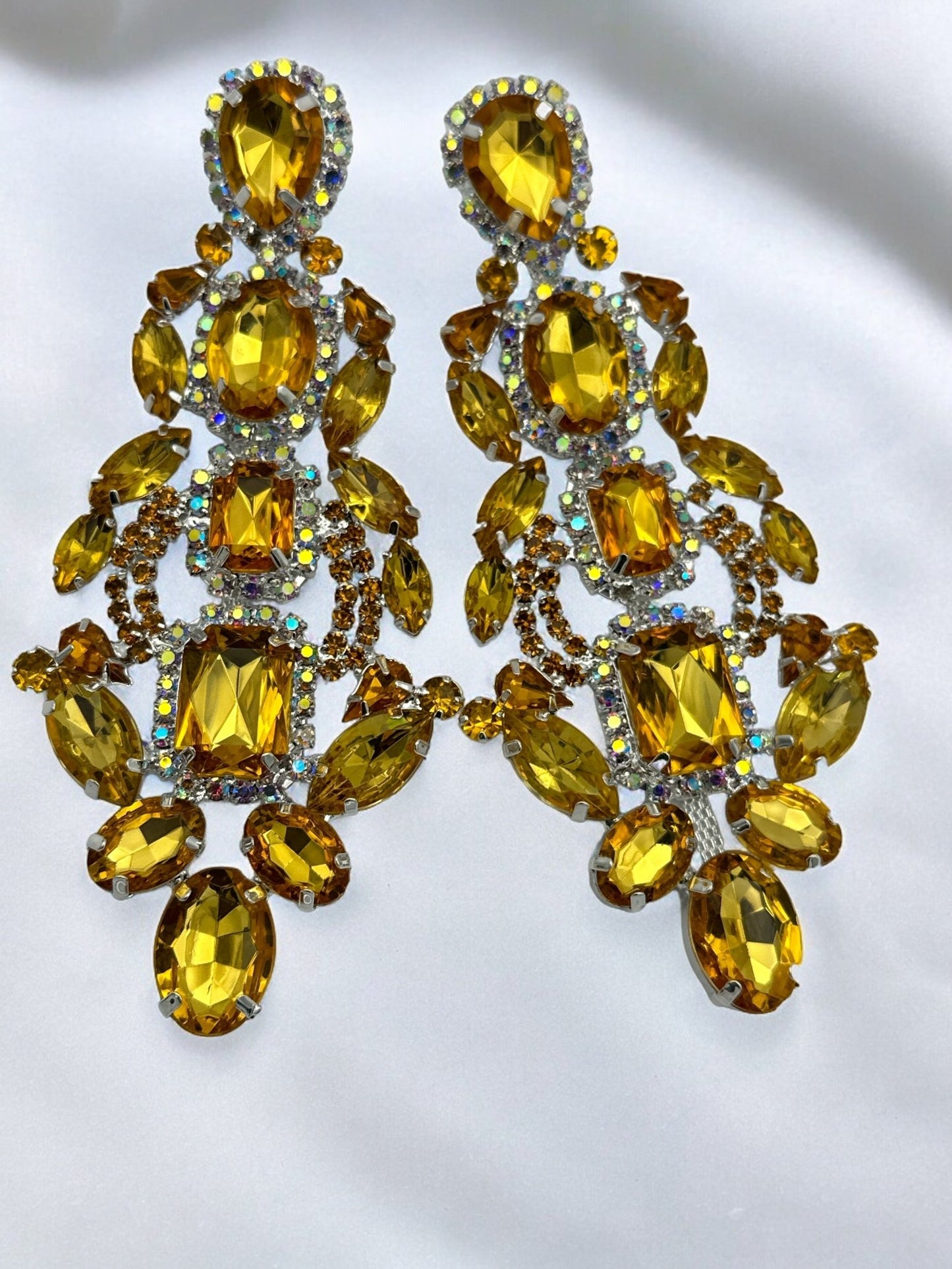 Long Elegant Statement Diamante Rhinestone Dangle Earrings - Fatisha Boutique