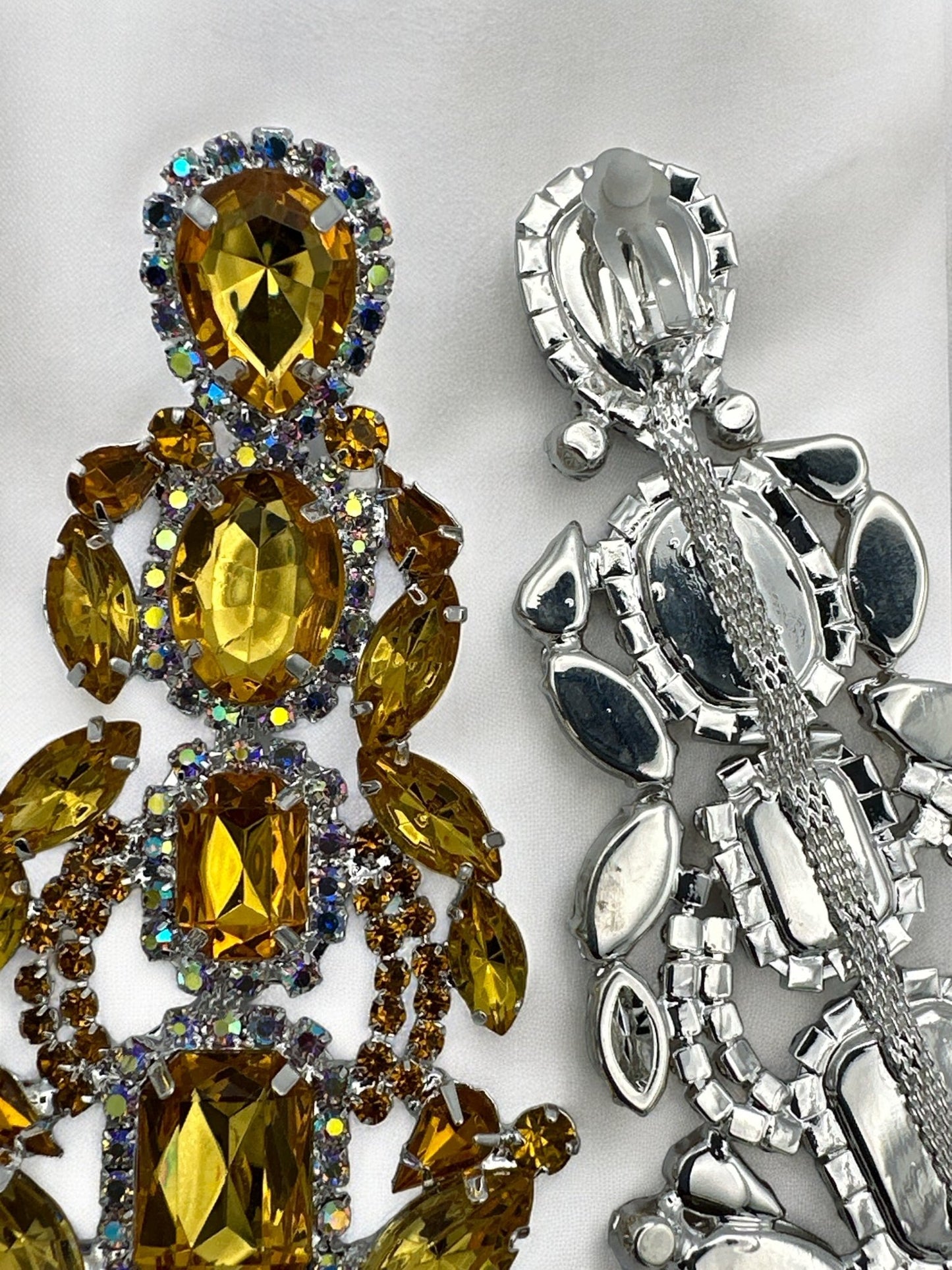 Long Elegant Statement Diamante Rhinestone Dangle Earrings - Fatisha Boutique