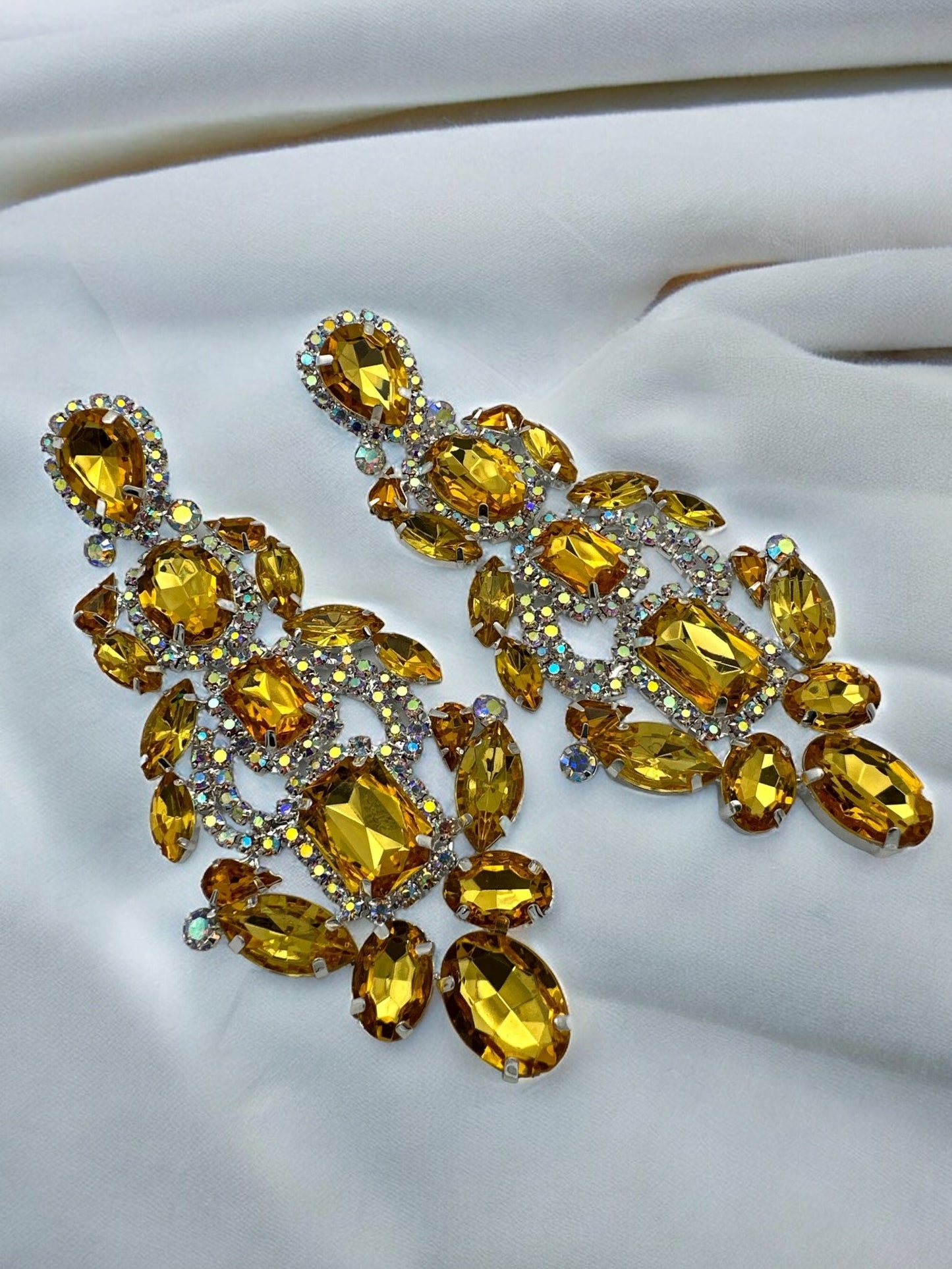 Long Elegant Statement Diamante Rhinestone Dangle Earrings - Fatisha Boutique