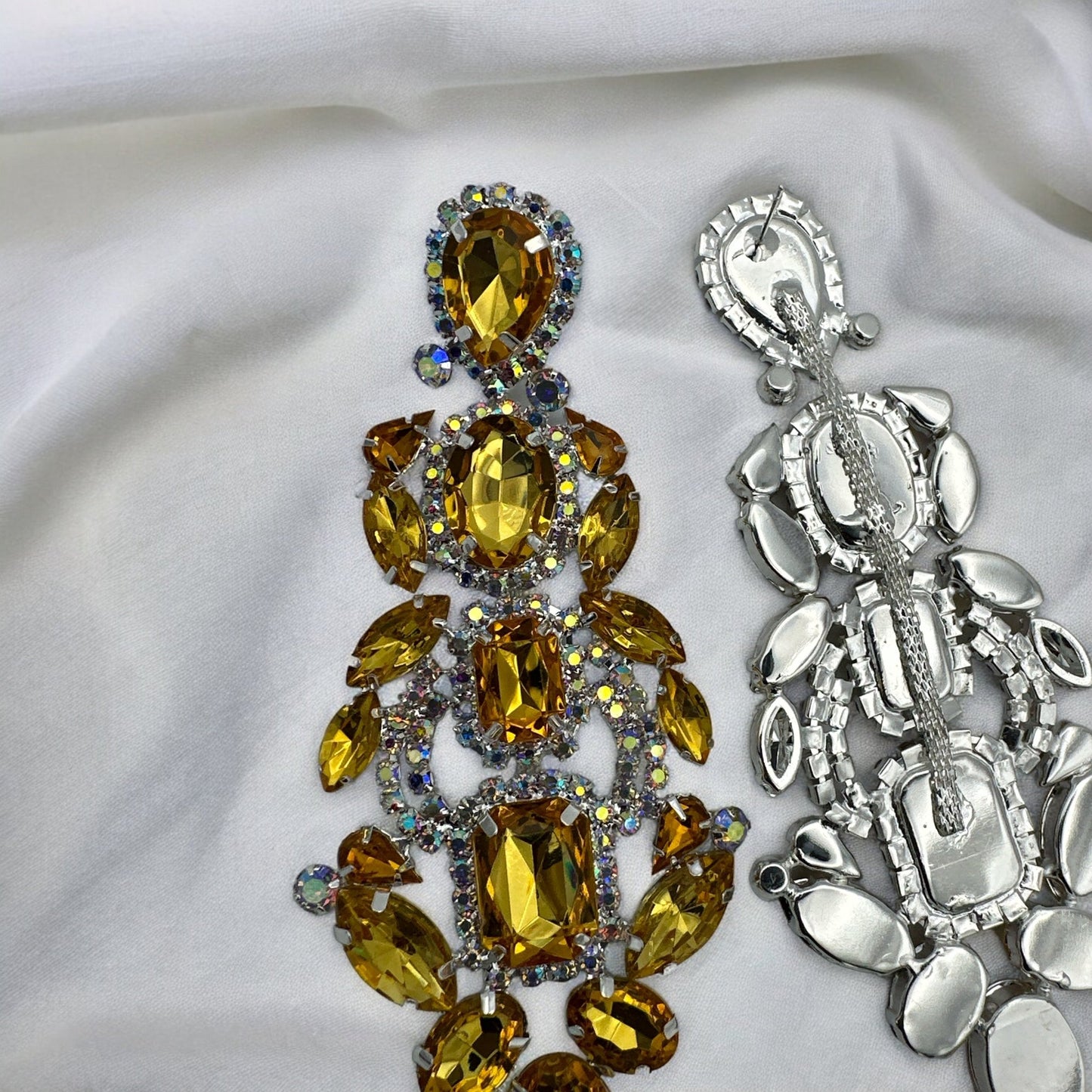 Long Elegant Statement Diamante Rhinestone Dangle Earrings - Fatisha Boutique