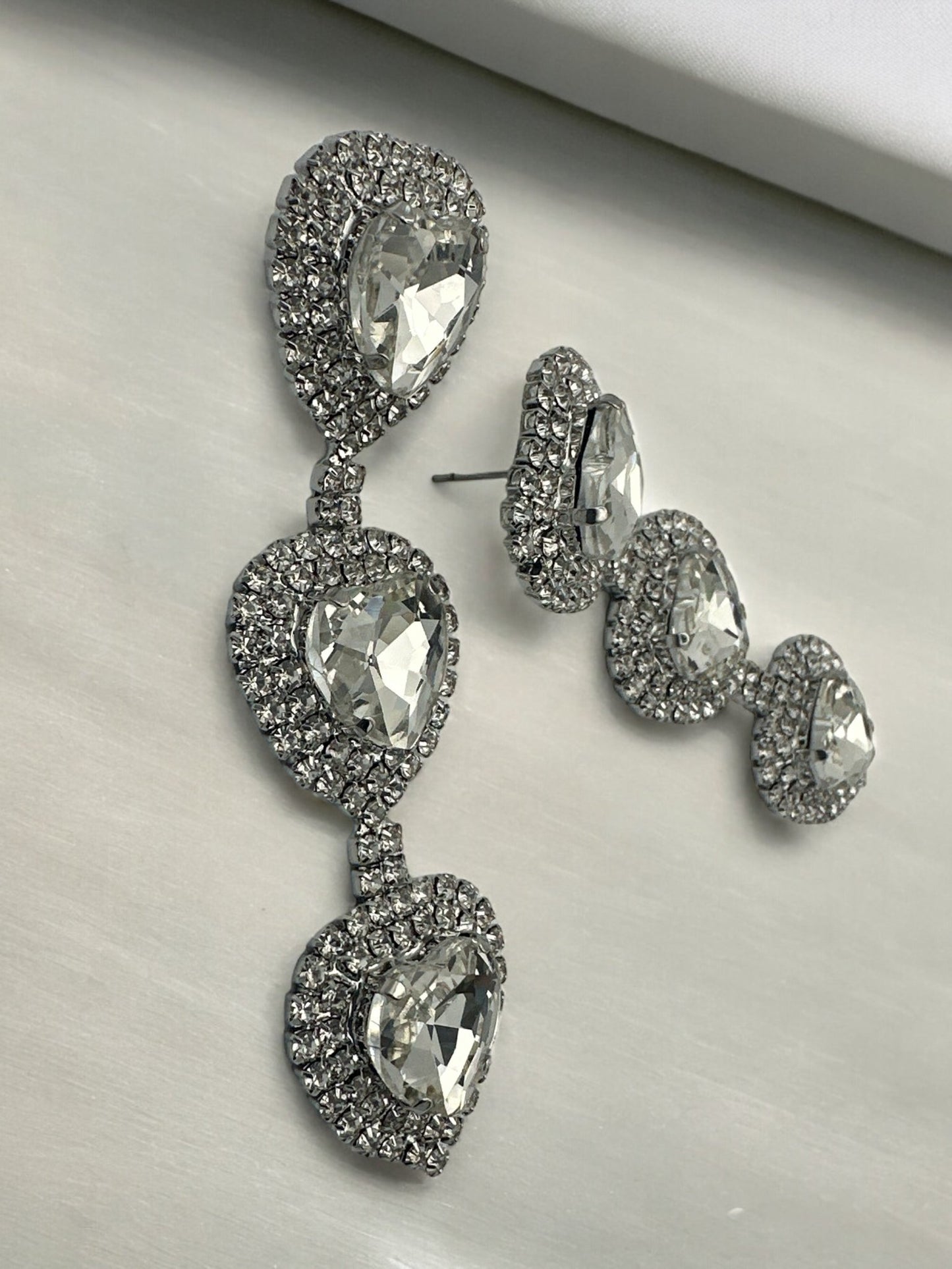 Long Glamorous Elegant Diamante Rhinestone Dangle Earrings - Fatisha Boutique