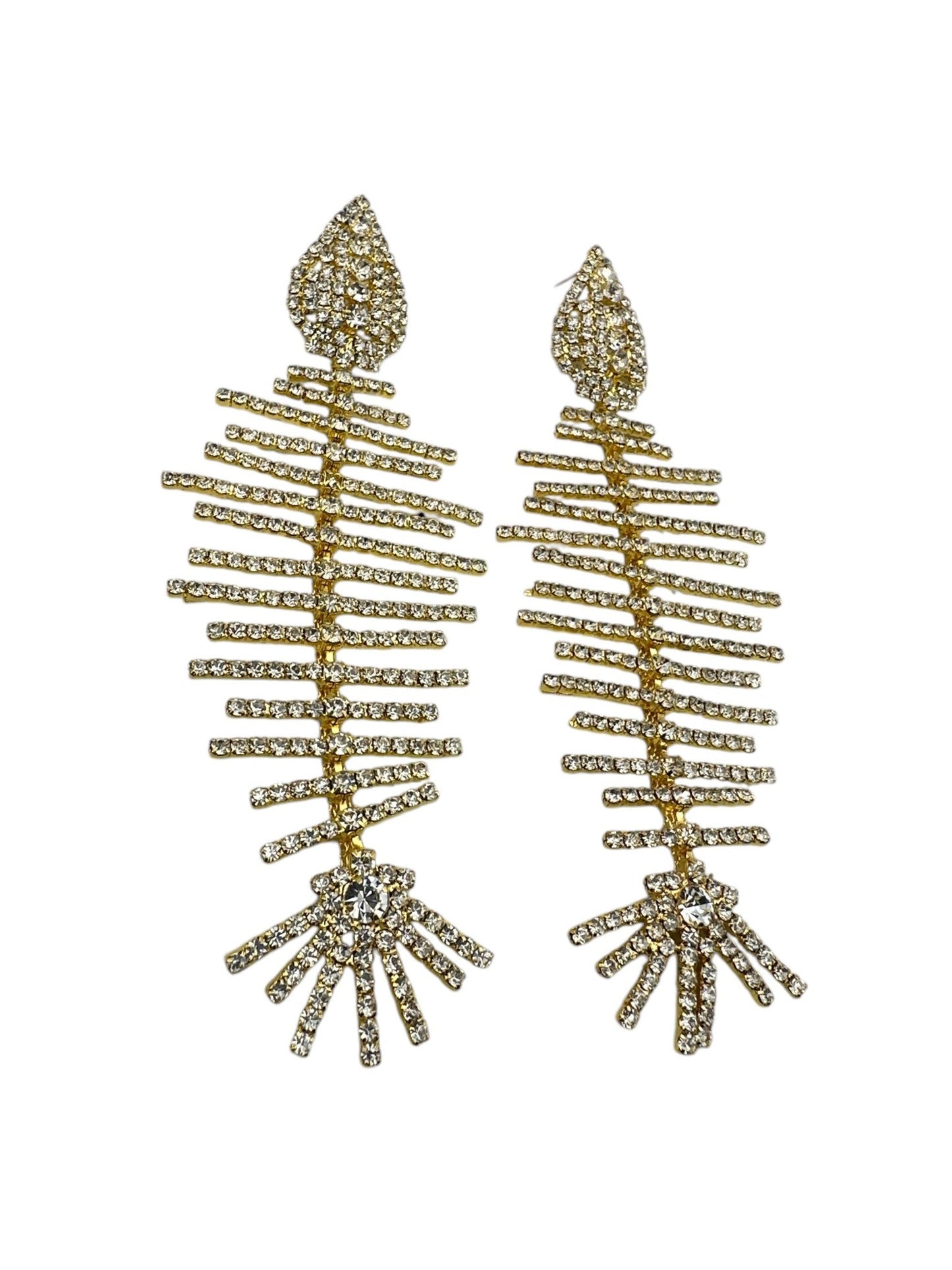 Long Glamorous Fishbone Rhinestone Earrings – Sparkly Crystal Drop Statement Fashion Jewellery - Fatisha Boutique