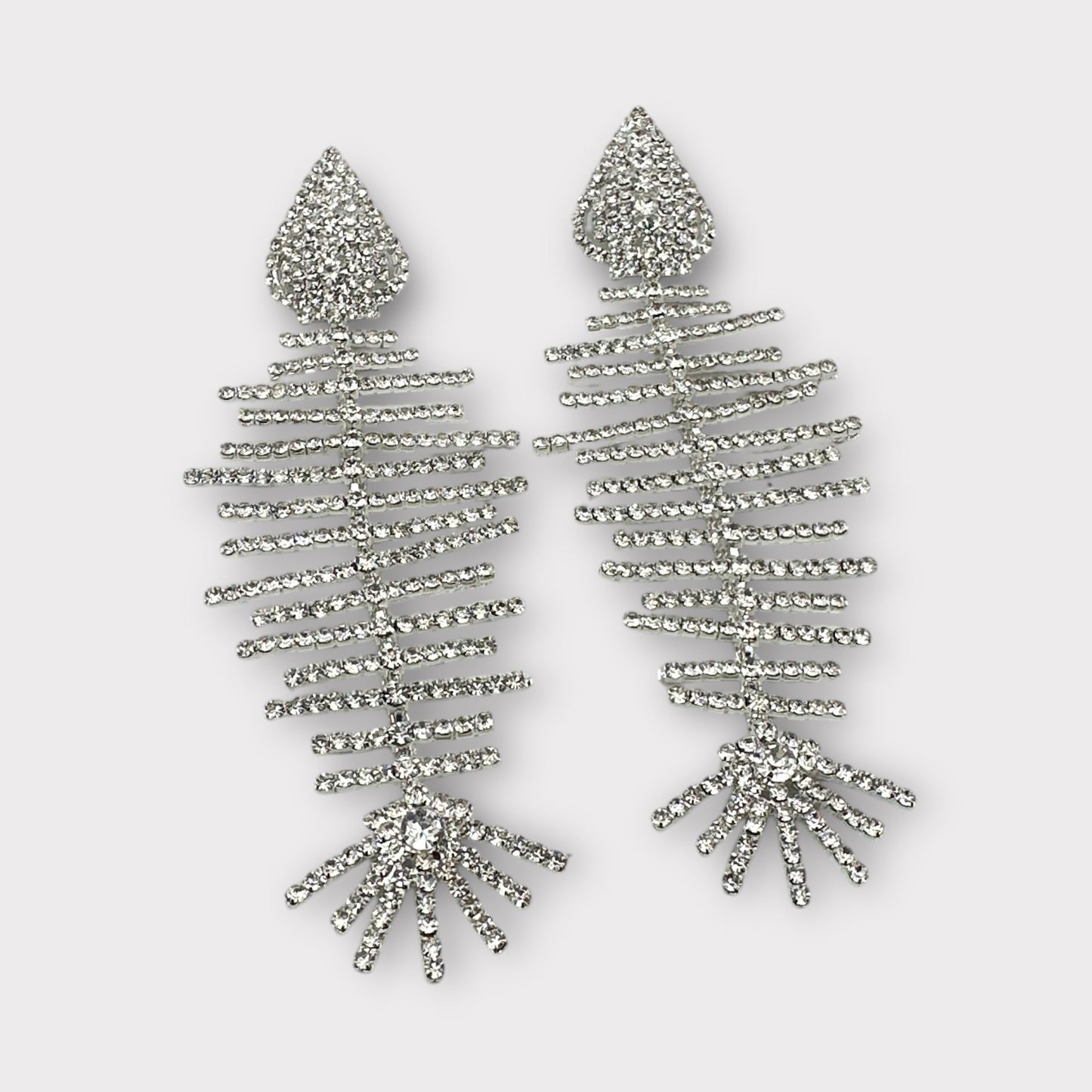 Long Glamorous Fishbone Rhinestone Earrings – Sparkly Crystal Drop Statement Fashion Jewellery - Fatisha Boutique