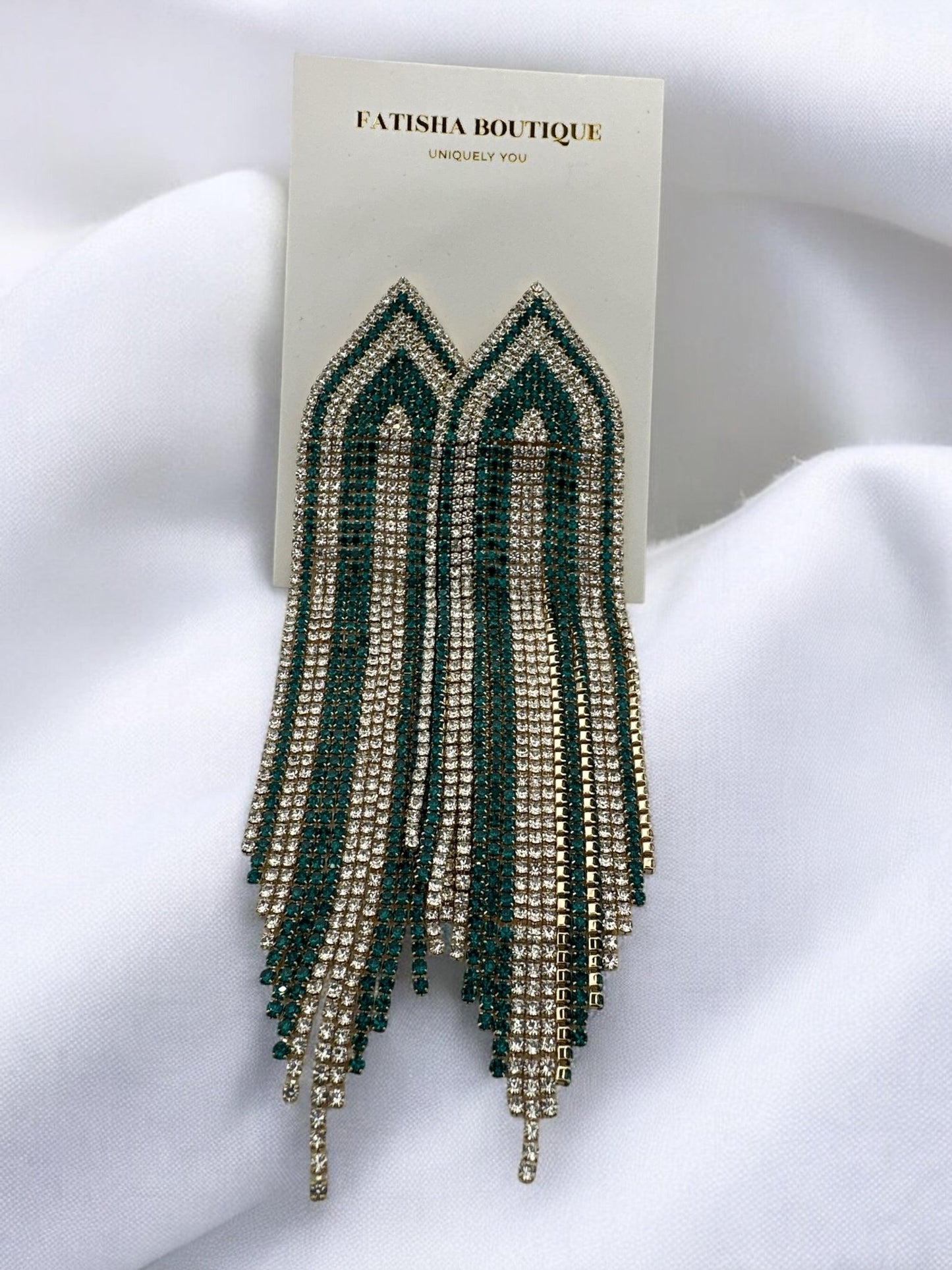 Long Glamorous Statement Fringe Earrings – Rhinestone Jewellery - Fatisha Boutique