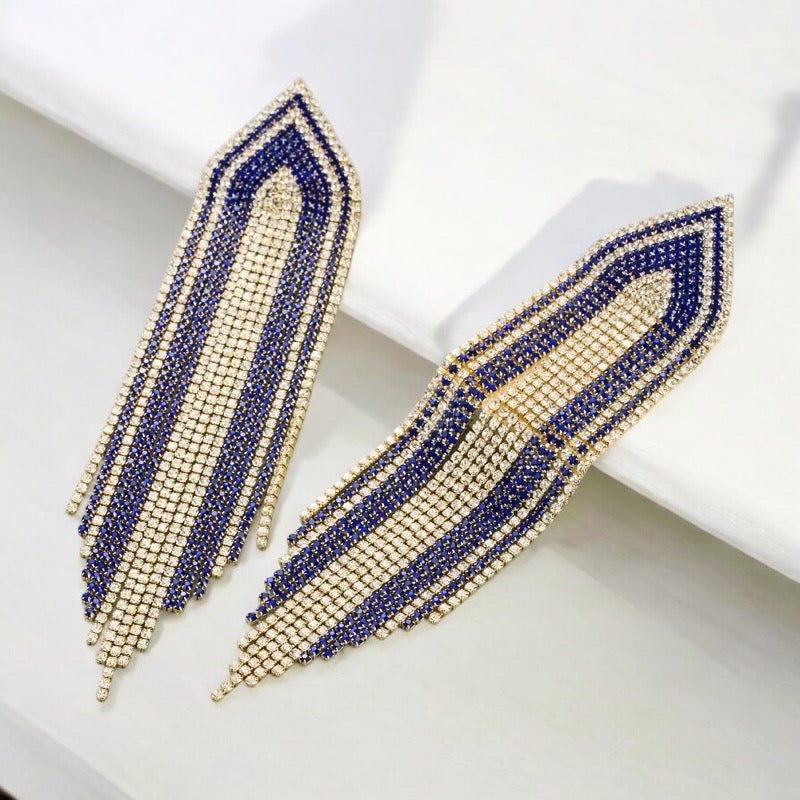 Long Glamorous Statement Fringe Earrings – Rhinestone Jewellery - Fatisha Boutique