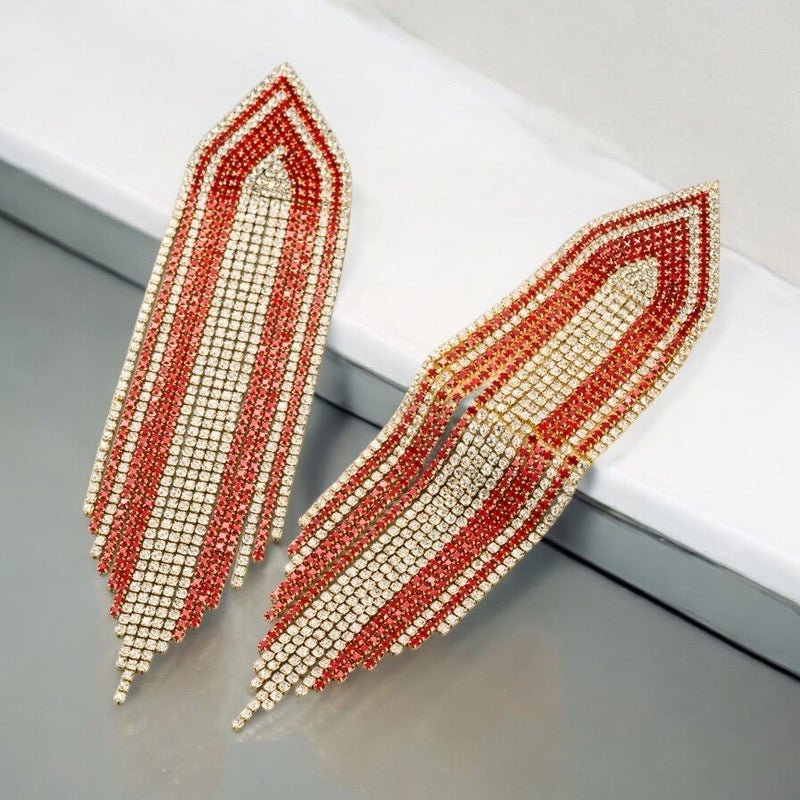 Long Glamorous Statement Fringe Earrings – Rhinestone Jewellery - Fatisha Boutique