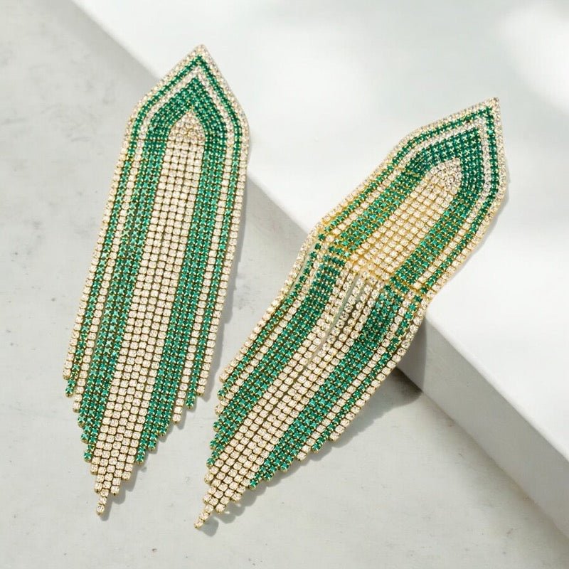 Long Glamorous Statement Fringe Earrings – Rhinestone Jewellery - Fatisha Boutique