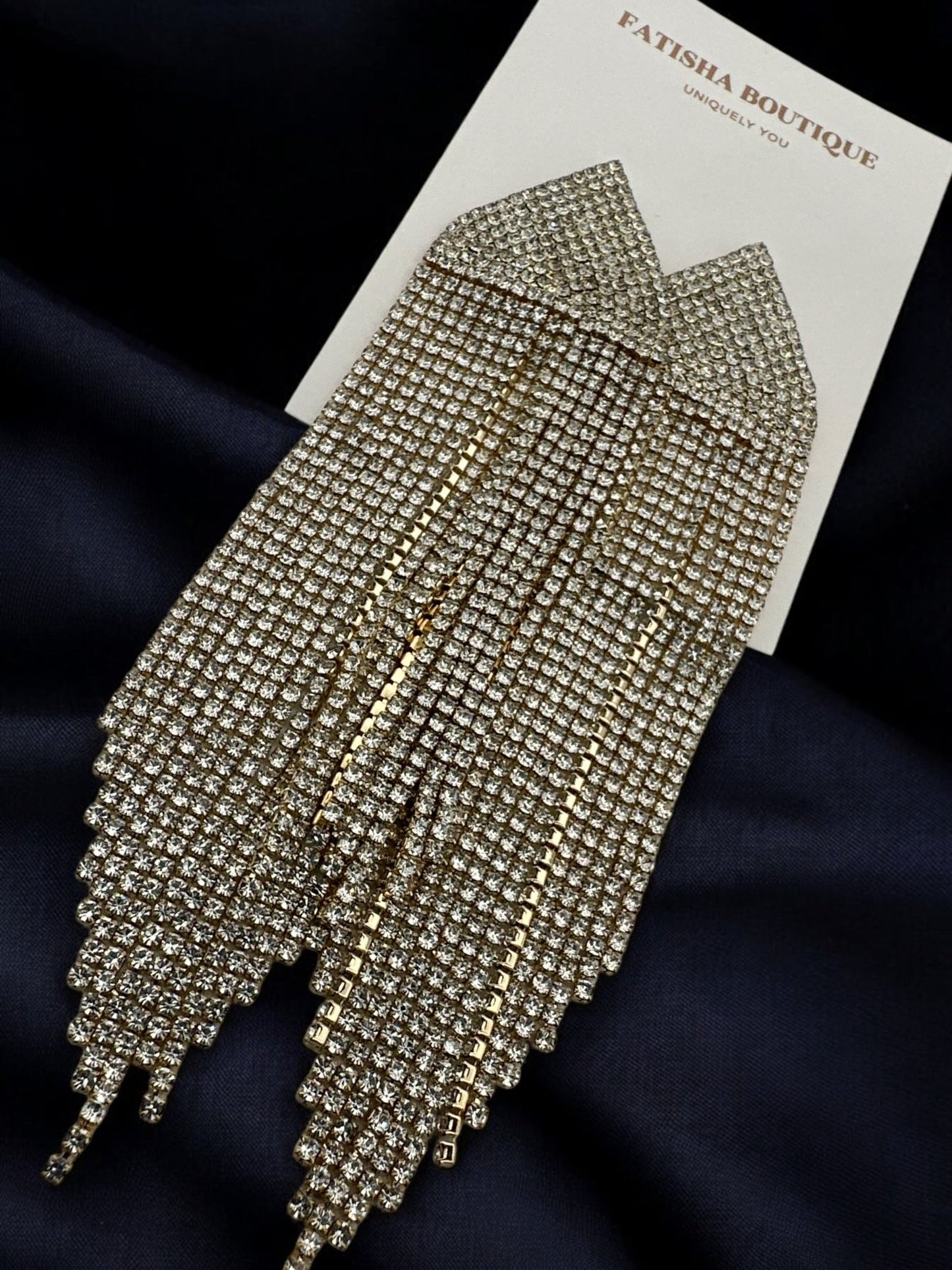 Long Glamorous Statement Fringe Earrings – Rhinestone Jewellery - Fatisha Boutique