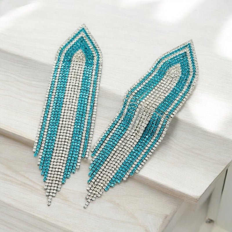 Long Glamorous Statement Fringe Earrings – Rhinestone Jewellery - Fatisha Boutique