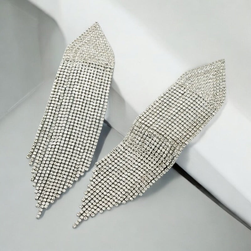 Long Glamorous Statement Fringe Earrings – Rhinestone Jewellery - Fatisha Boutique