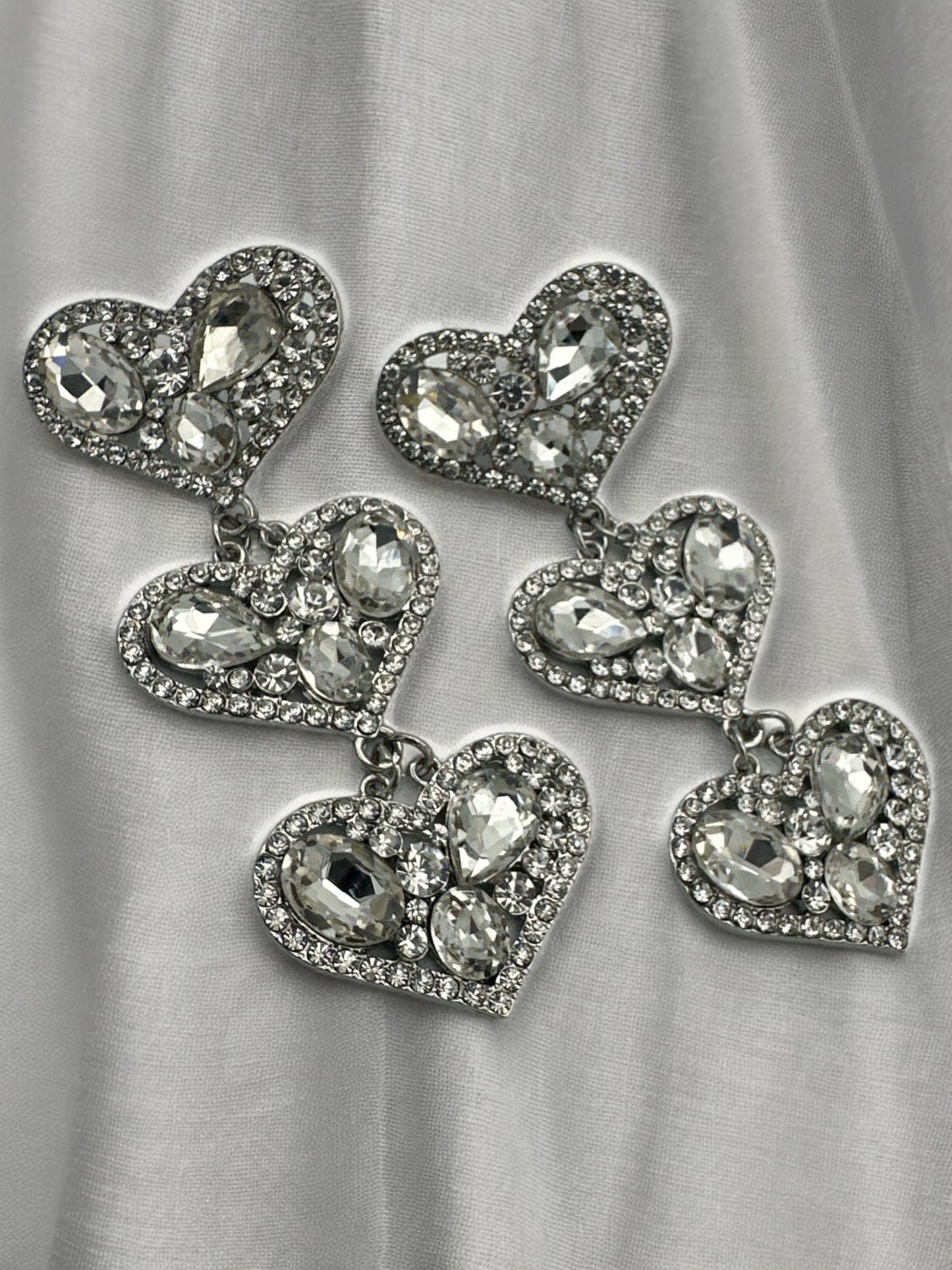 Long Luxury Rhinestones Crystal Heart Shaped Dangle Statement Earrings - Fatisha Boutique