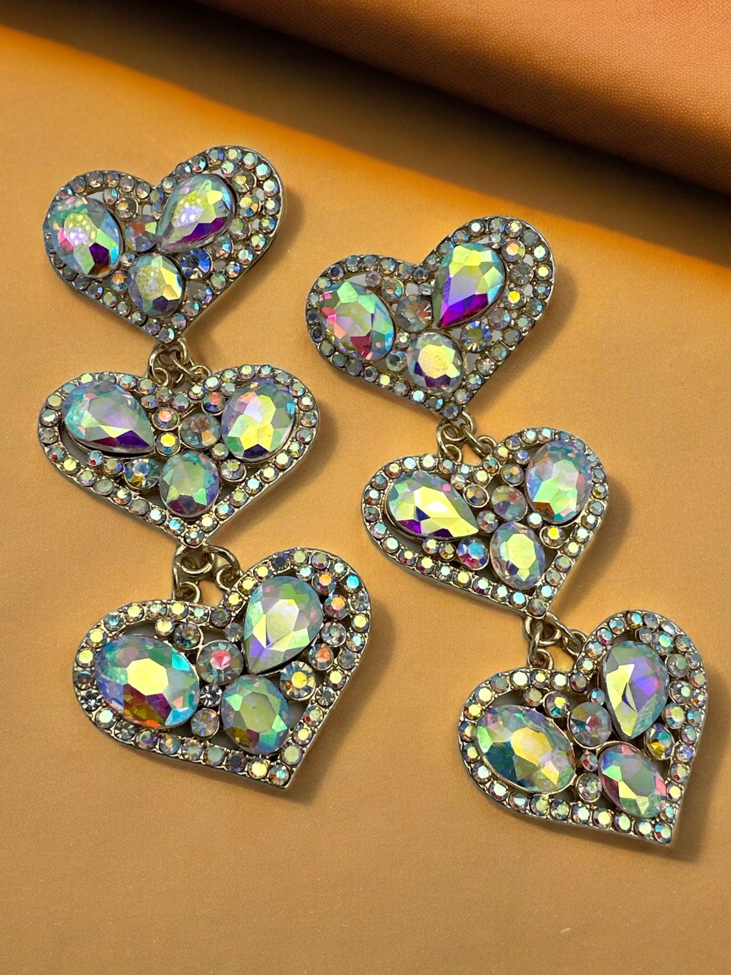 Long Luxury Rhinestones Crystal Heart Shaped Dangle Statement Earrings - Fatisha Boutique