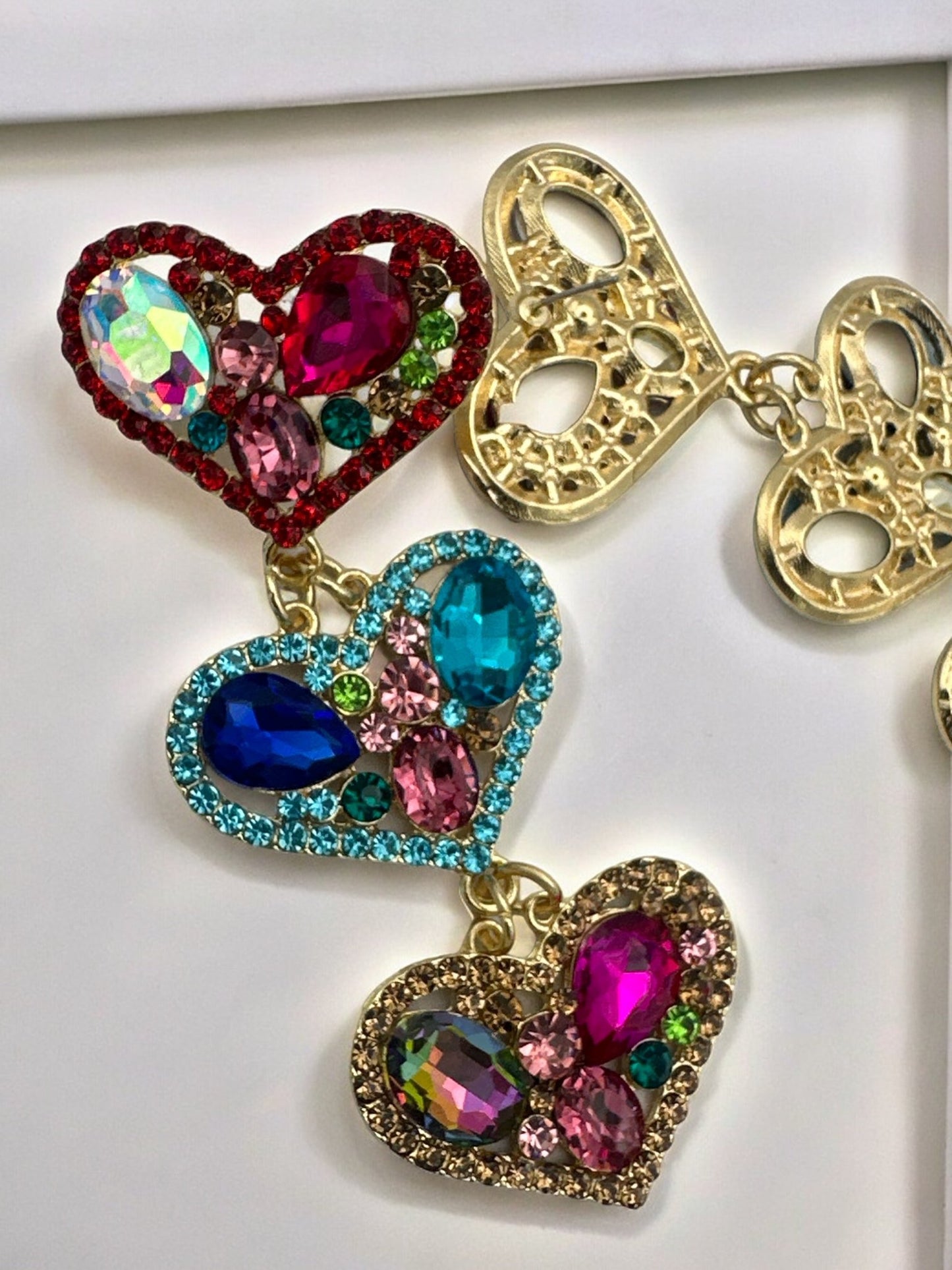 Long Luxury Rhinestones Crystal Heart Shaped Dangle Statement Earrings - Fatisha Boutique