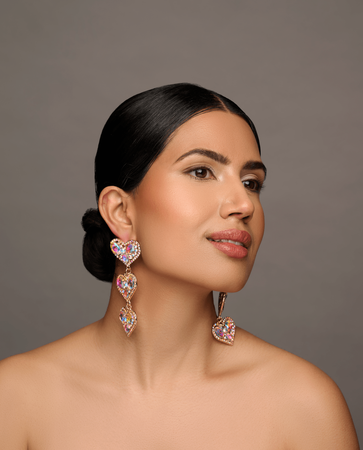 Long Luxury Rhinestones Crystal Heart Shaped Dangle Statement Earrings - Fatisha Boutique