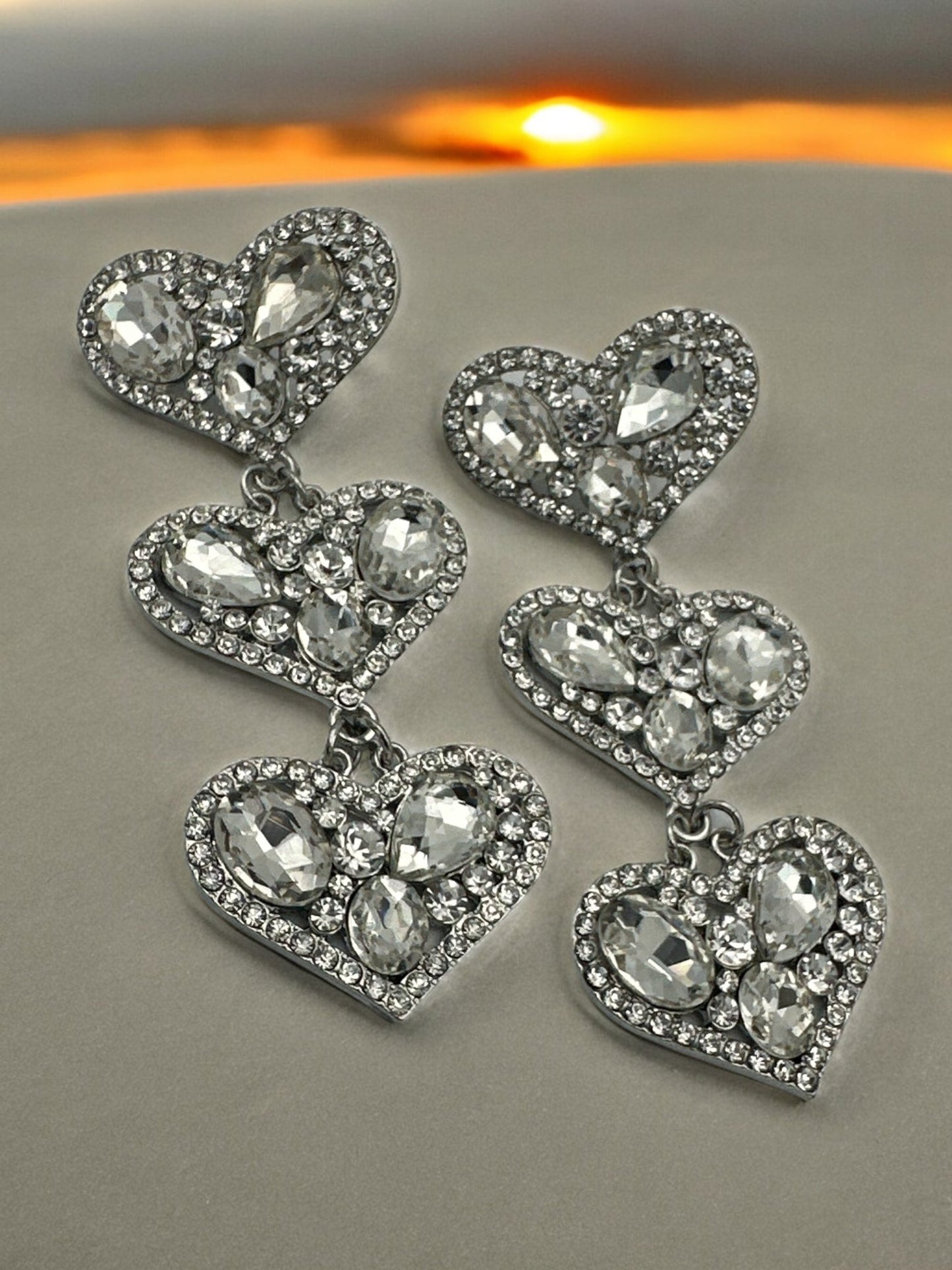 Long Luxury Rhinestones Crystal Heart Shaped Dangle Statement Earrings - Fatisha Boutique