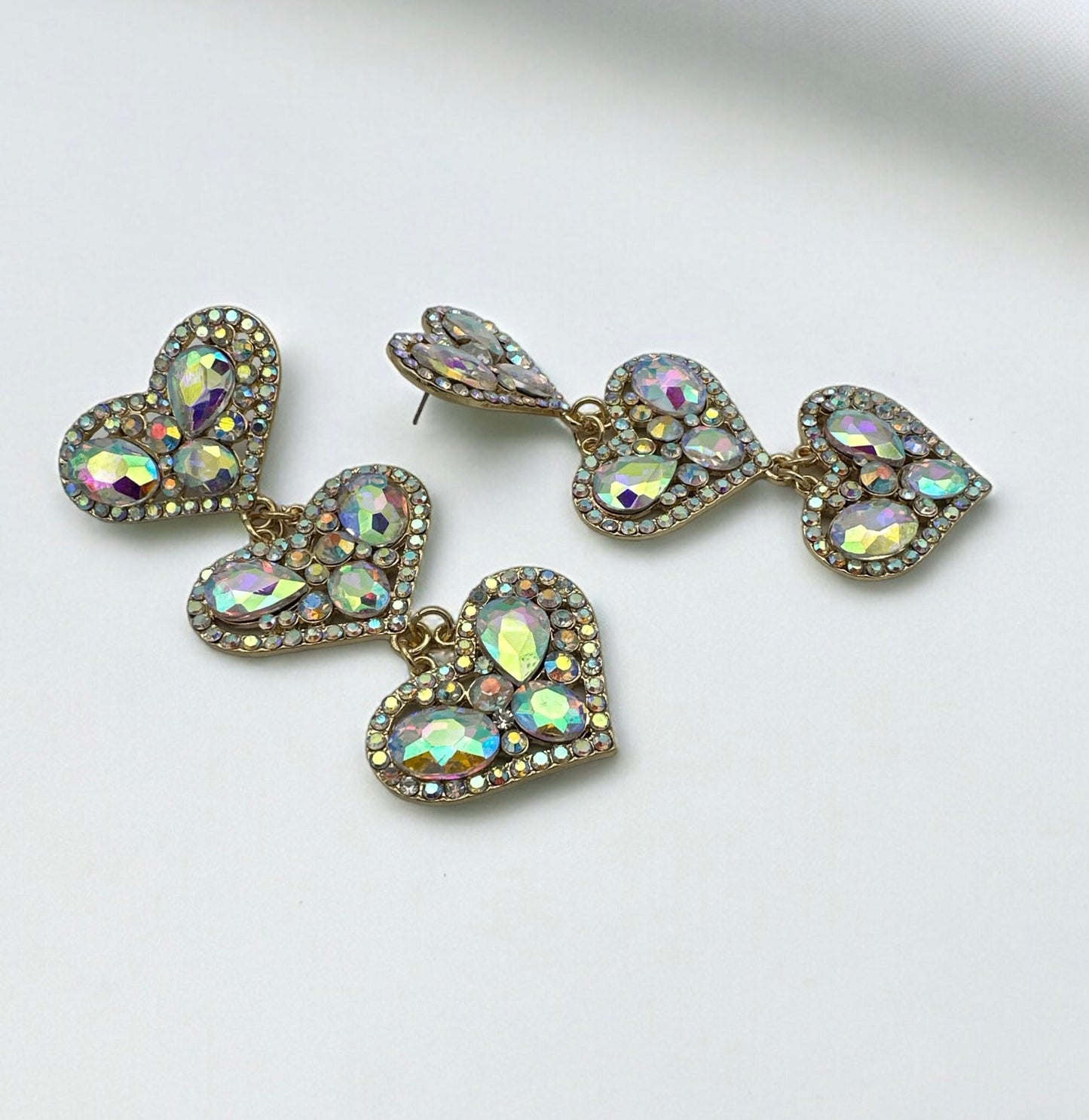 Long Luxury Rhinestones Crystal Heart Shaped Dangle Statement Earrings - Fatisha Boutique
